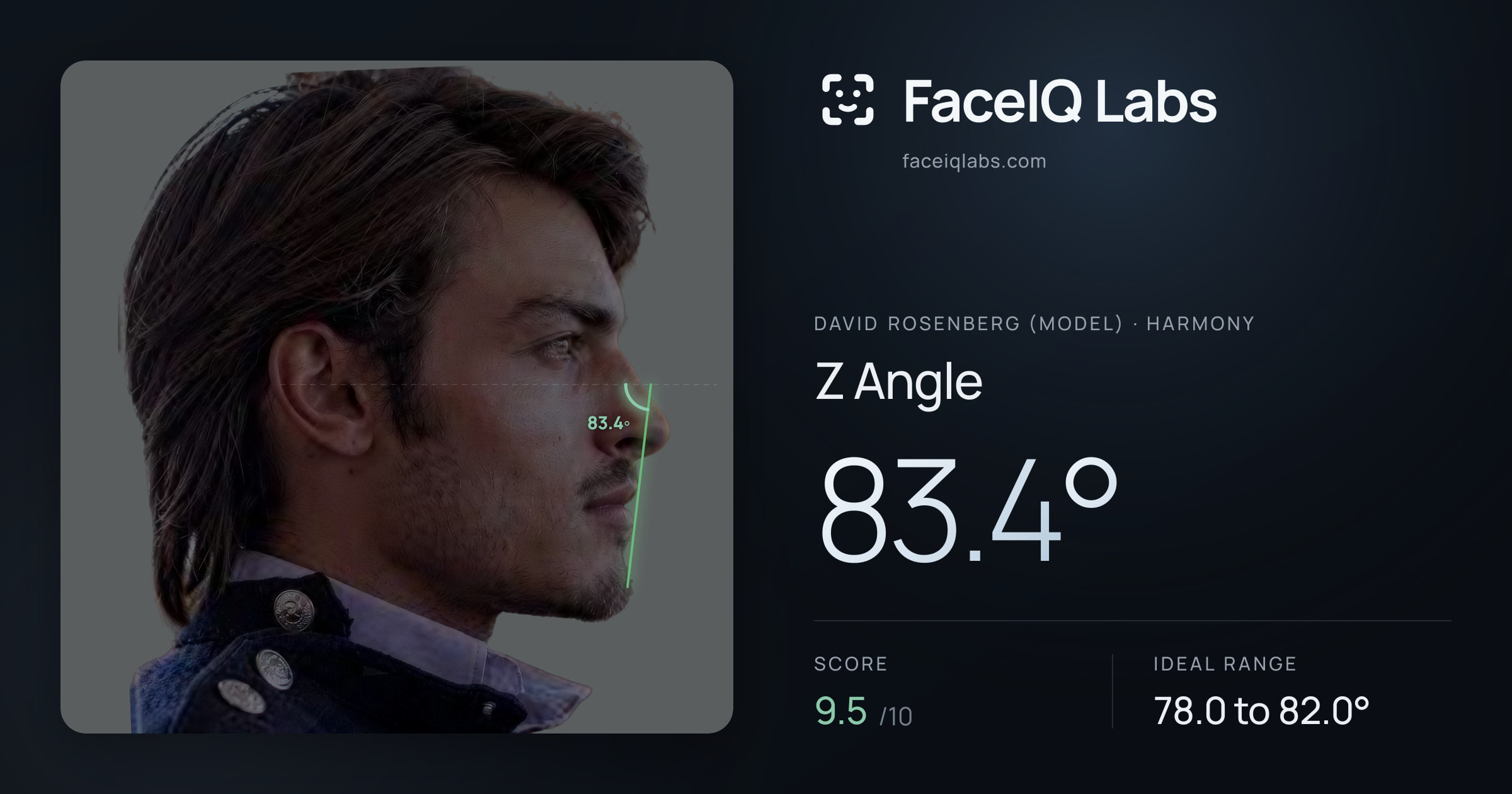 David Rosenberg (Model) Z Angle: 83.4°, drawn on the photo
