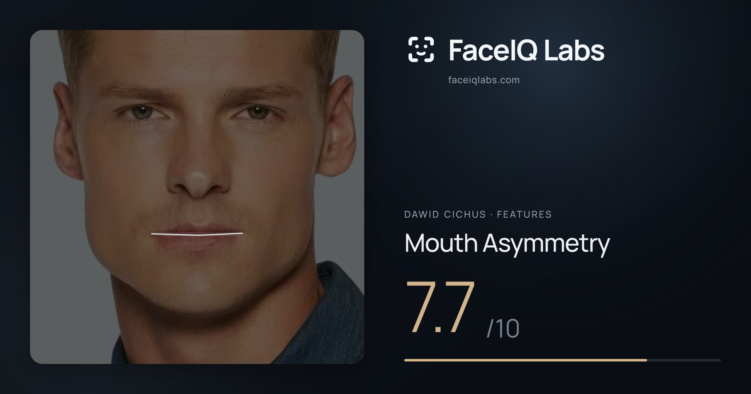 Dawid Cichus Mouth Asymmetry: 7.7/10, drawn on the photo