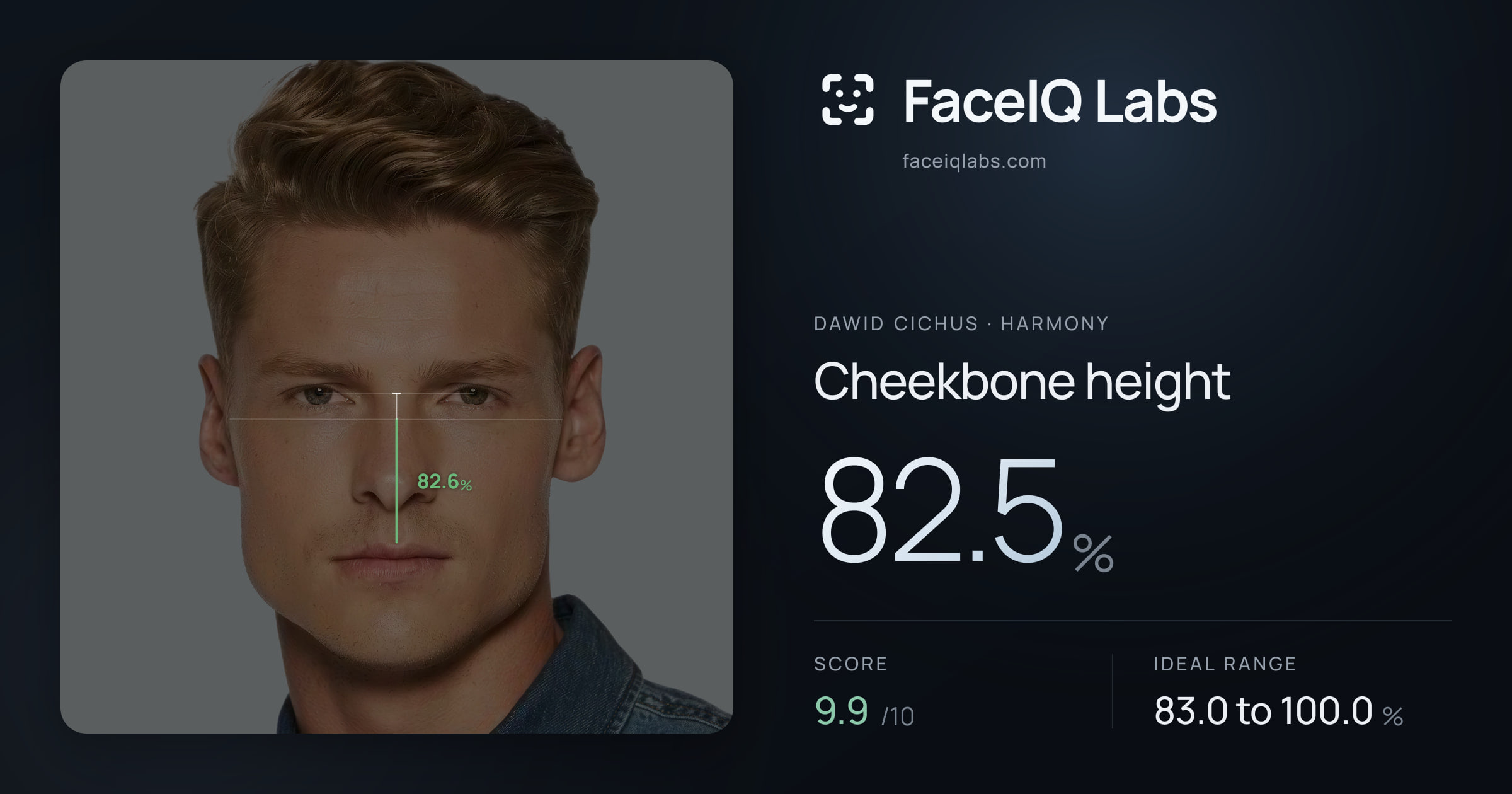 Dawid Cichus Cheekbone height: 82.5%, drawn on the photo