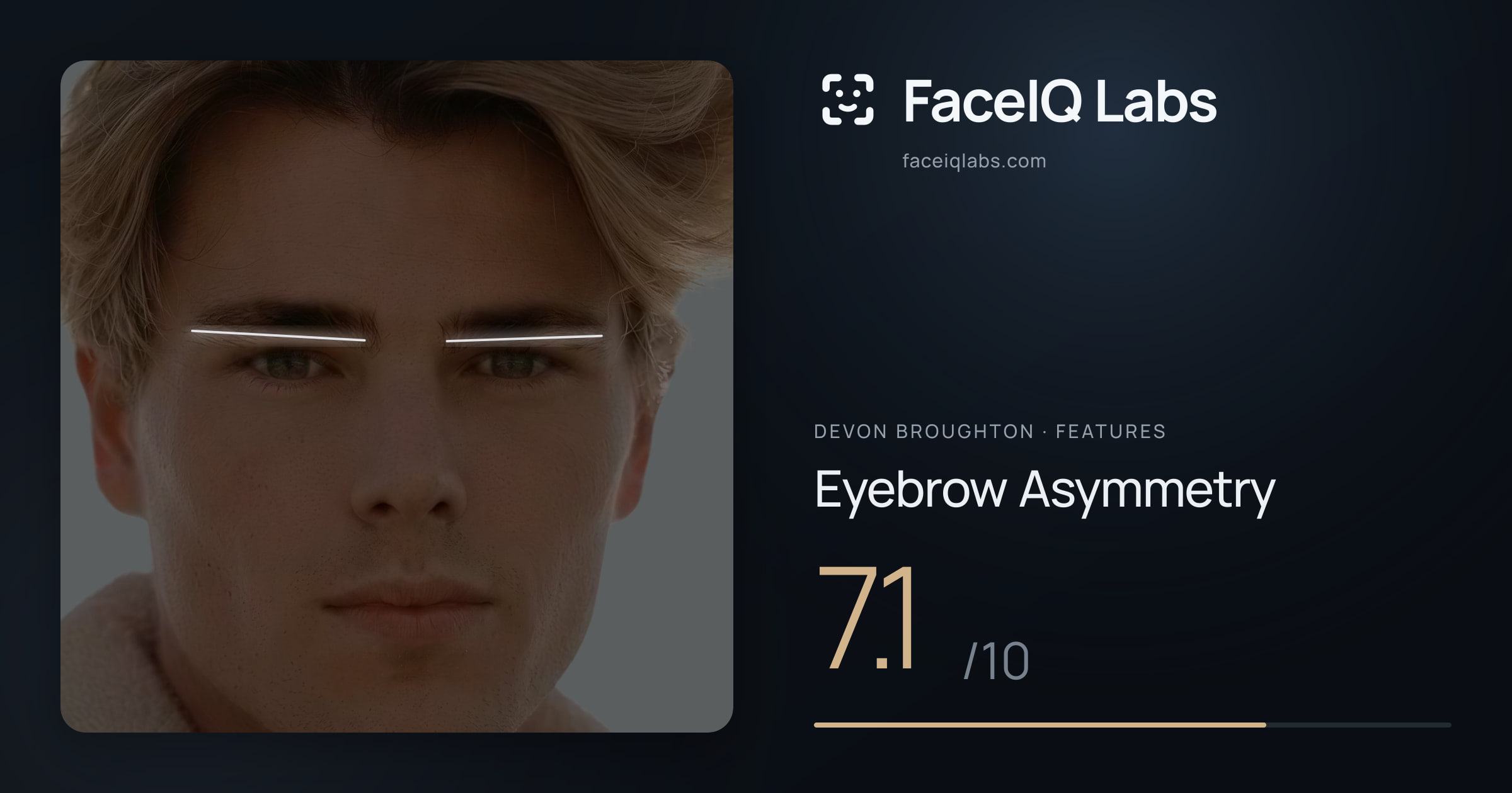 Devon Broughton Eyebrow Asymmetry: 7.1/10, drawn on the photo