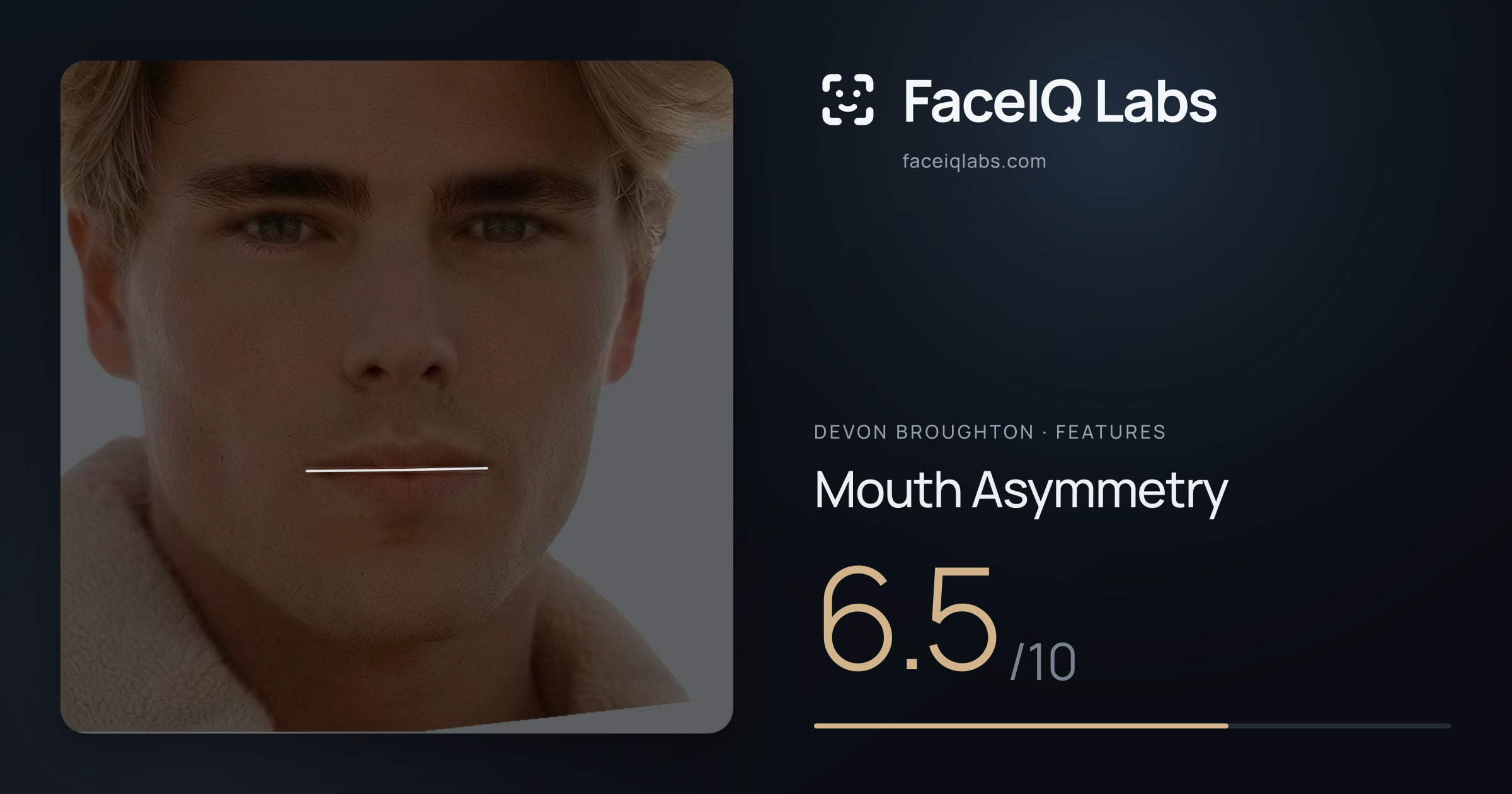 Devon Broughton Mouth Asymmetry: 6.5/10, drawn on the photo