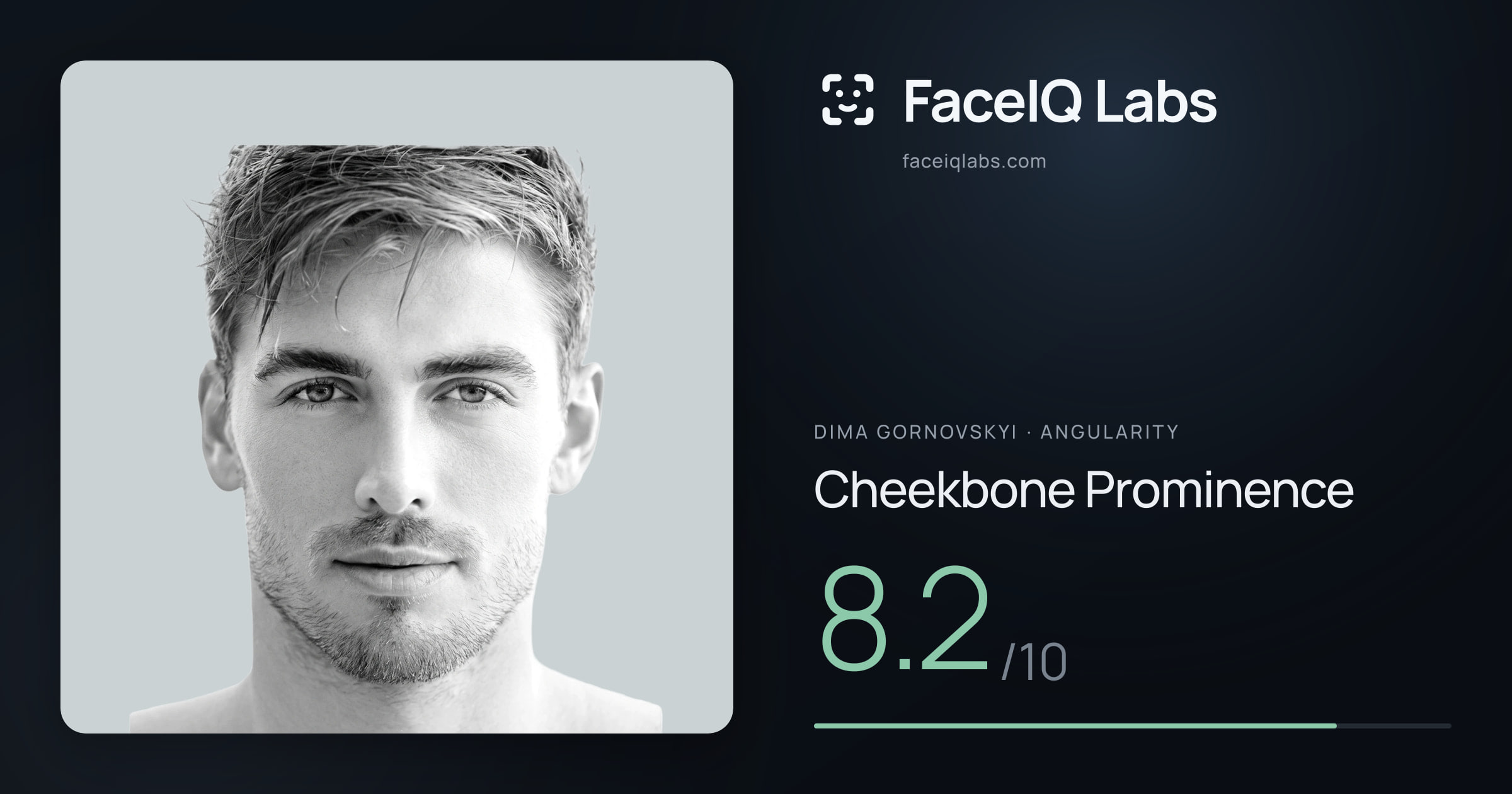 Dima Gornovskyi Cheekbone Prominence: 8.2/10, drawn on the photo