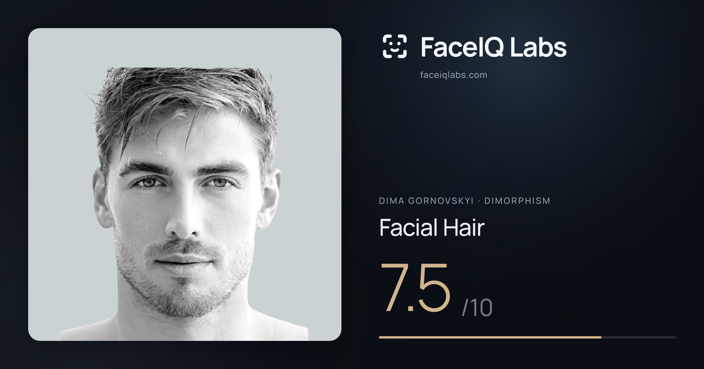 Dima Gornovskyi Facial Hair: 7.5/10, drawn on the photo