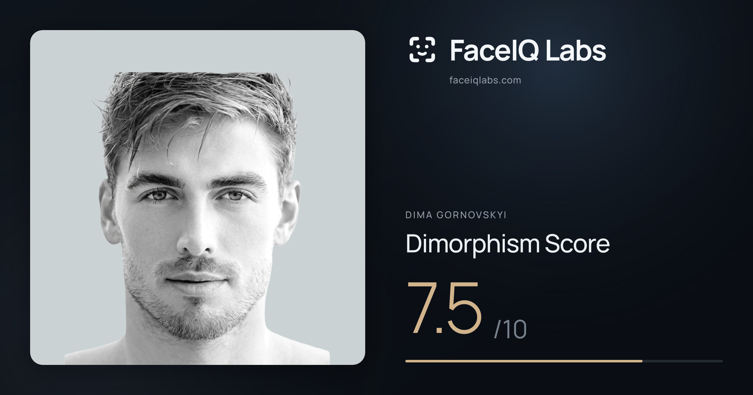 Dima Gornovskyi Dimorphism: 7.5/10, with each assessment drawn on the photo