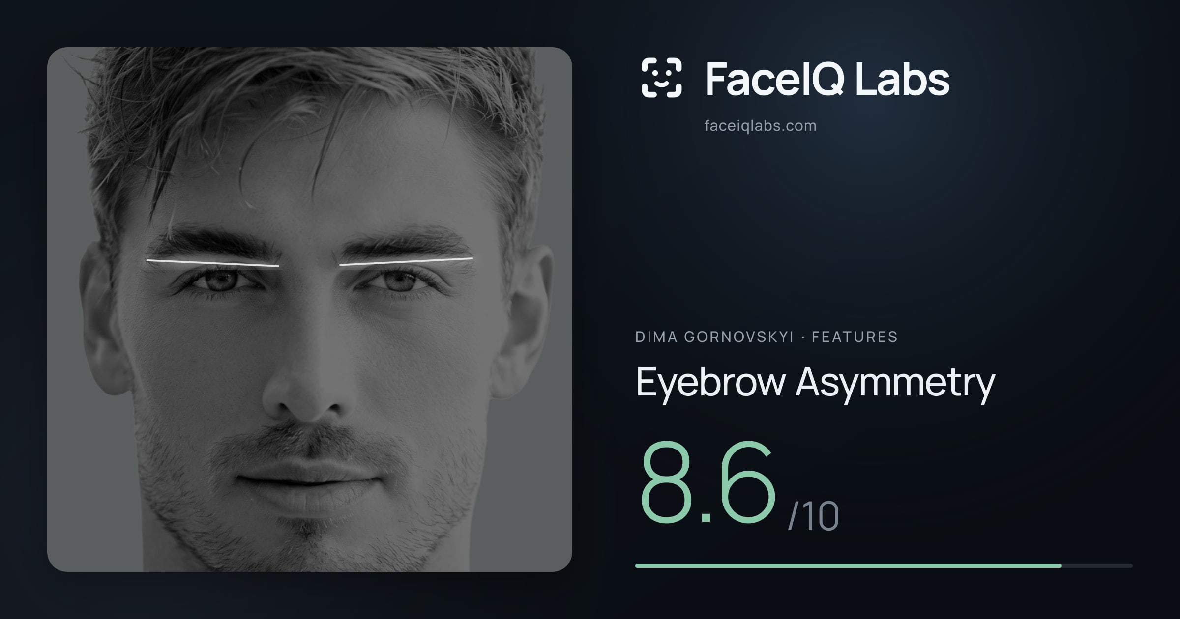 Dima Gornovskyi Eyebrow Asymmetry: 8.6/10, drawn on the photo