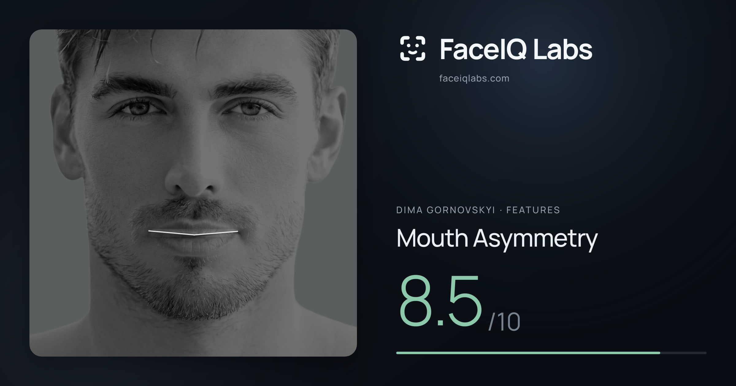 Dima Gornovskyi Mouth Asymmetry: 8.5/10, drawn on the photo