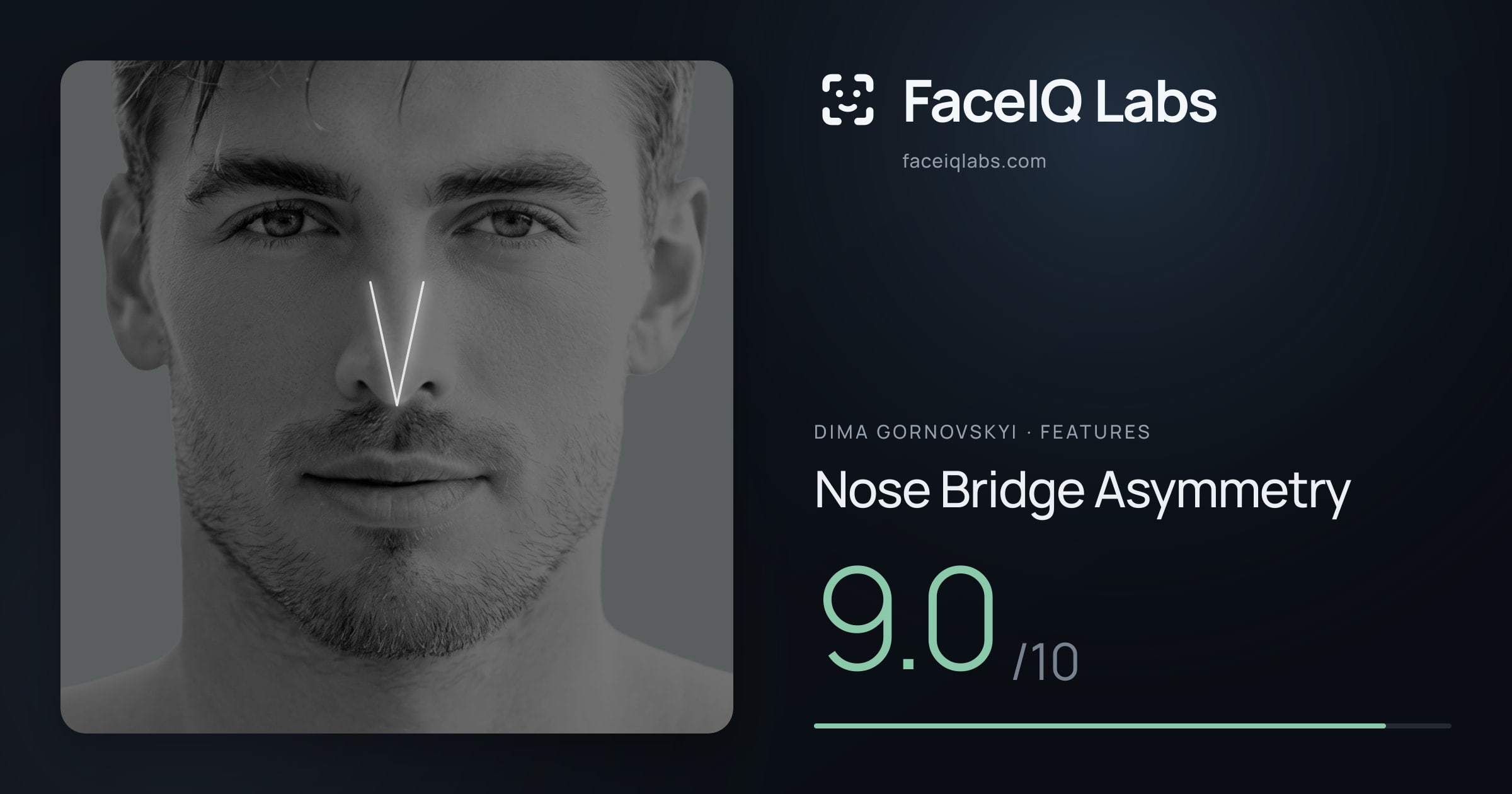 Dima Gornovskyi Nose Bridge Asymmetry: 9.0/10, drawn on the photo