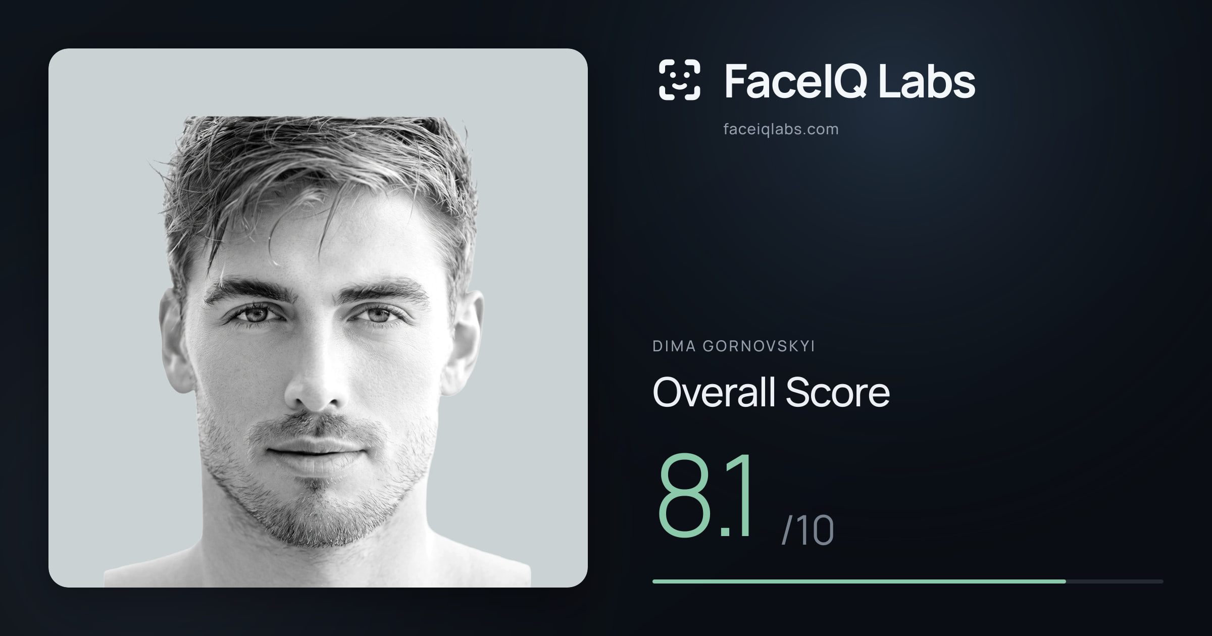 Dima Gornovskyi face rating: 8.1/10, with each section's score
