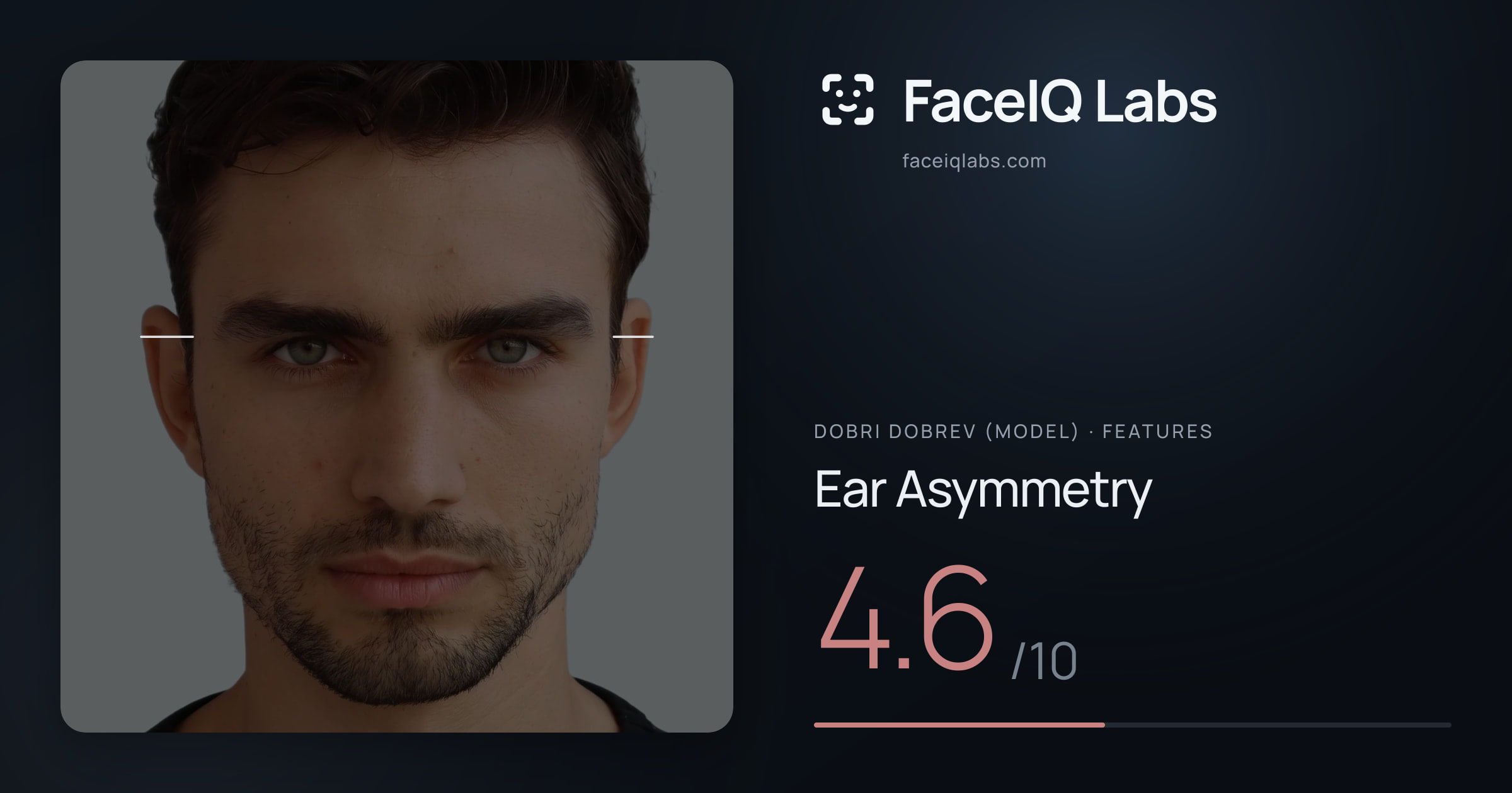 Dobri Dobrev (Model) Ear Asymmetry: 4.6/10, drawn on the photo