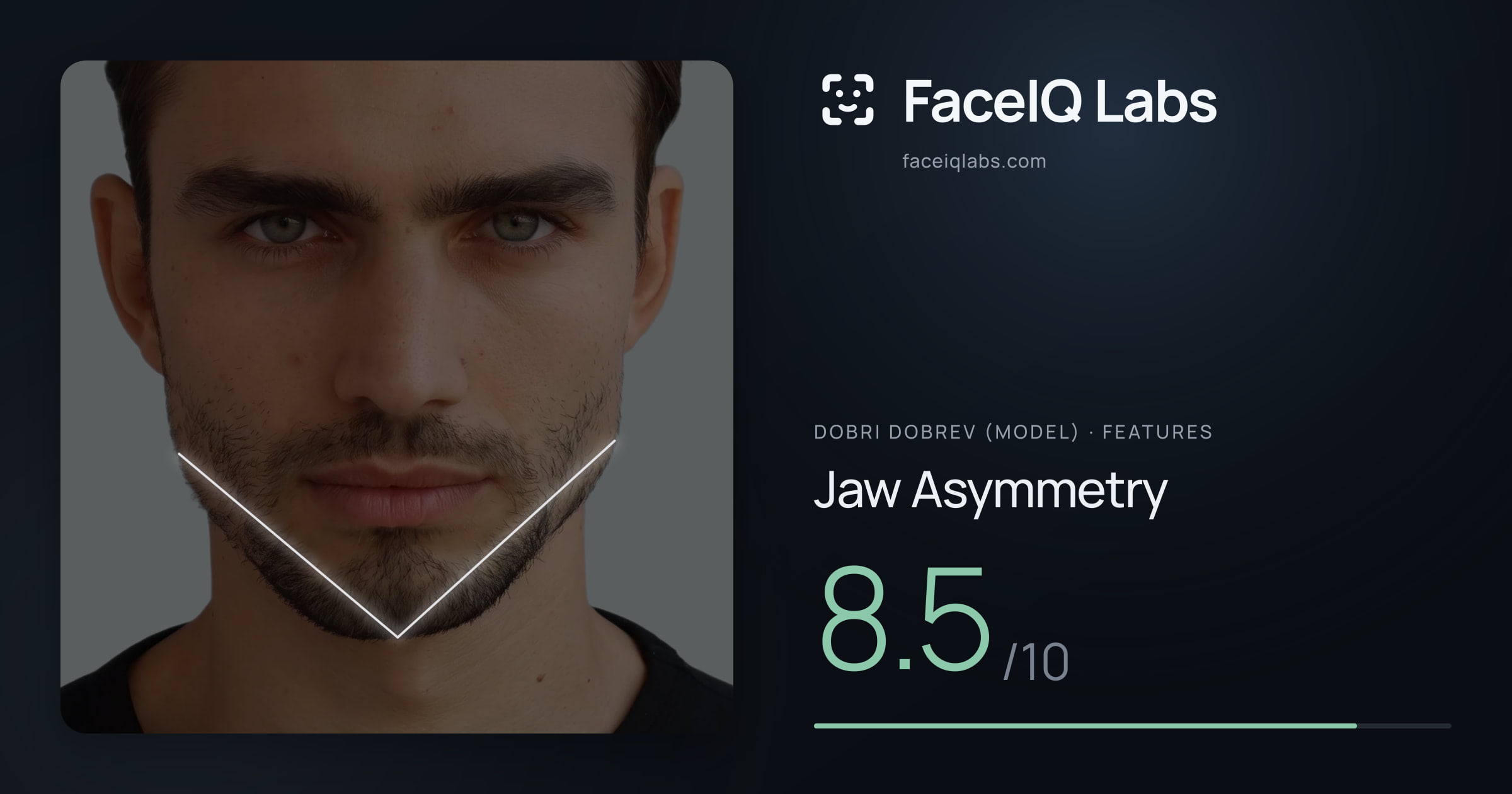 Dobri Dobrev (Model) Jaw Asymmetry: 8.5/10, drawn on the photo