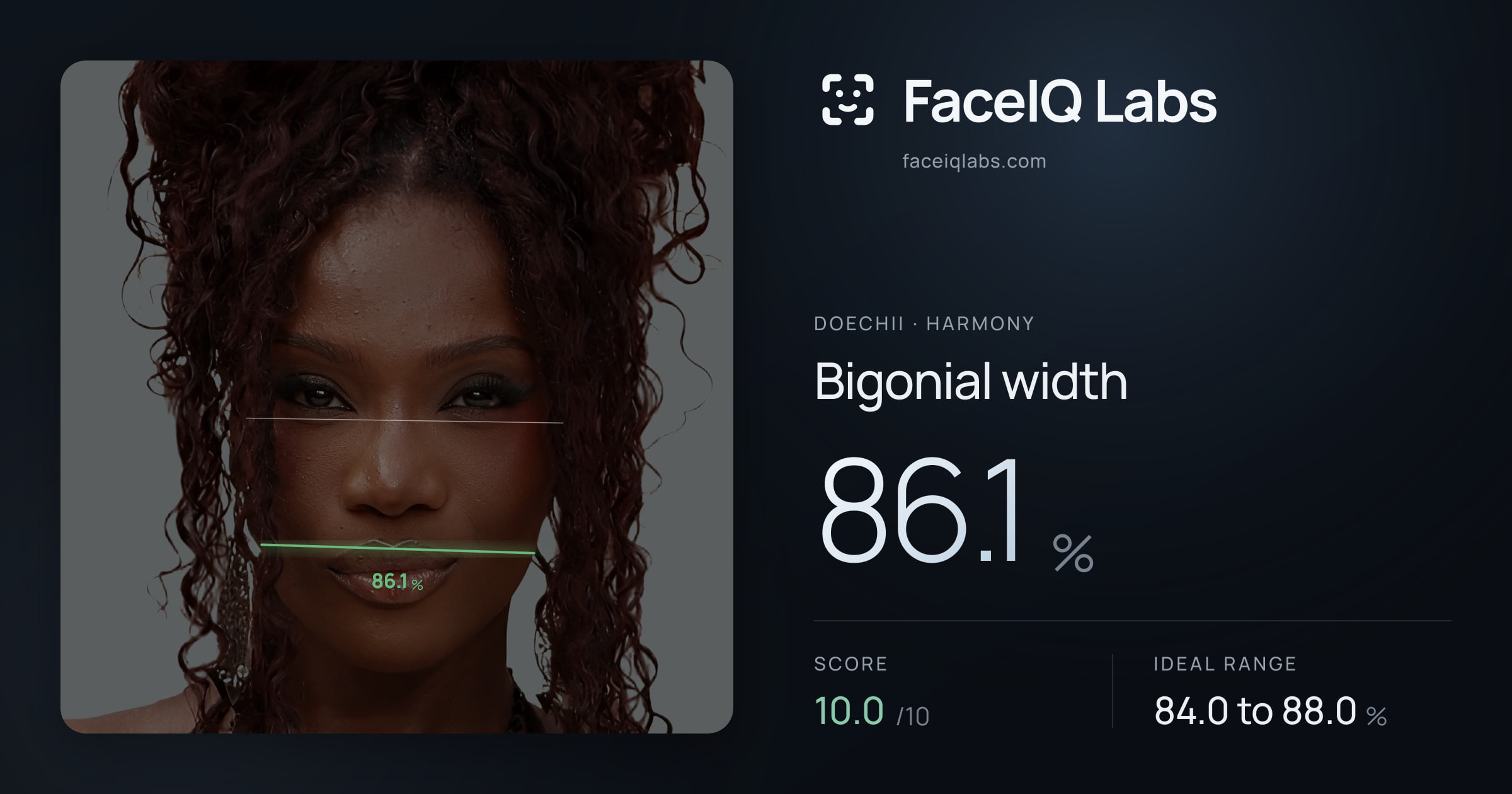 Doechii Bigonial width: 86.1%, drawn on the photo