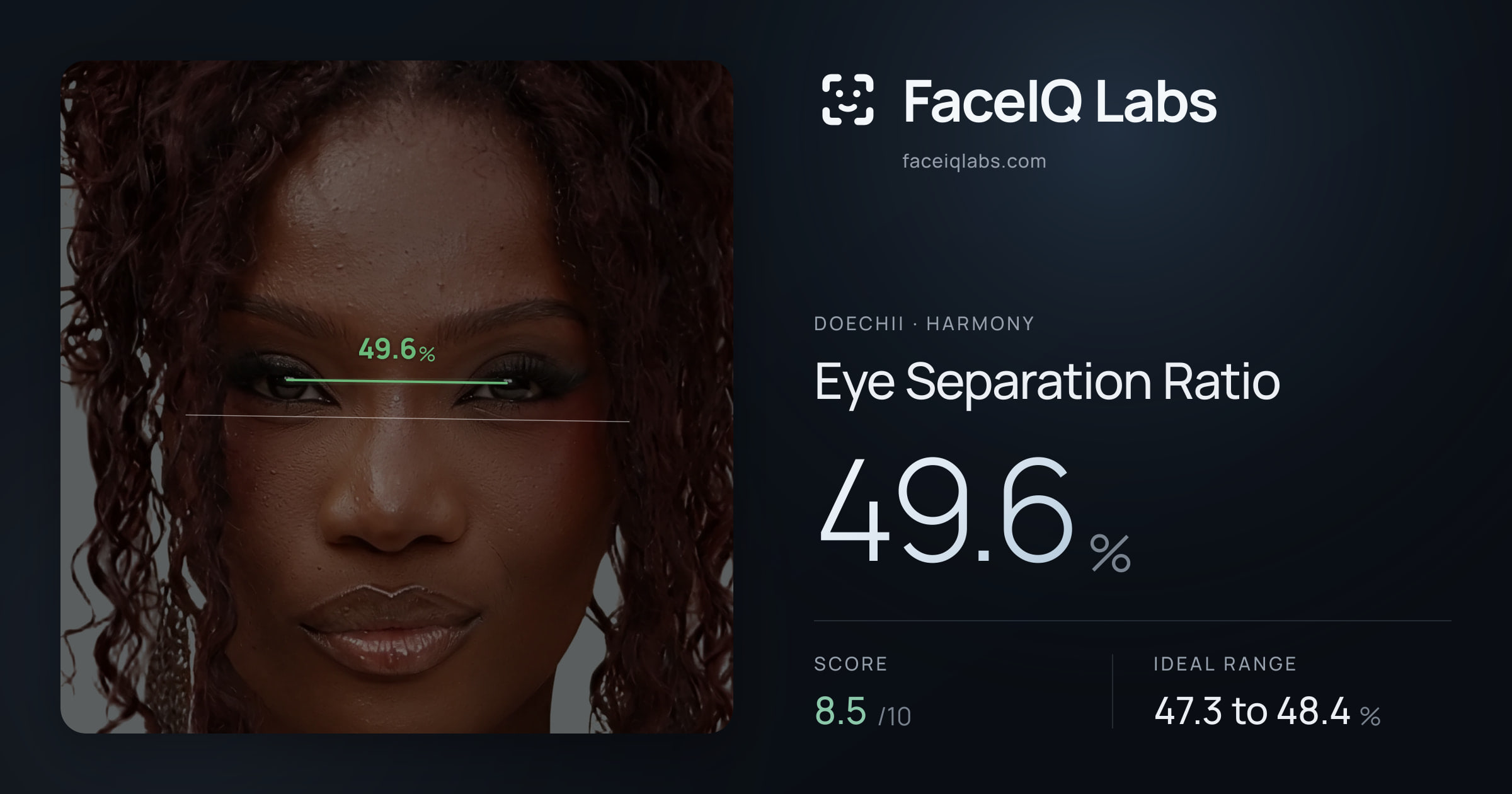 Doechii Eye Separation Ratio: 49.6%, drawn on the photo