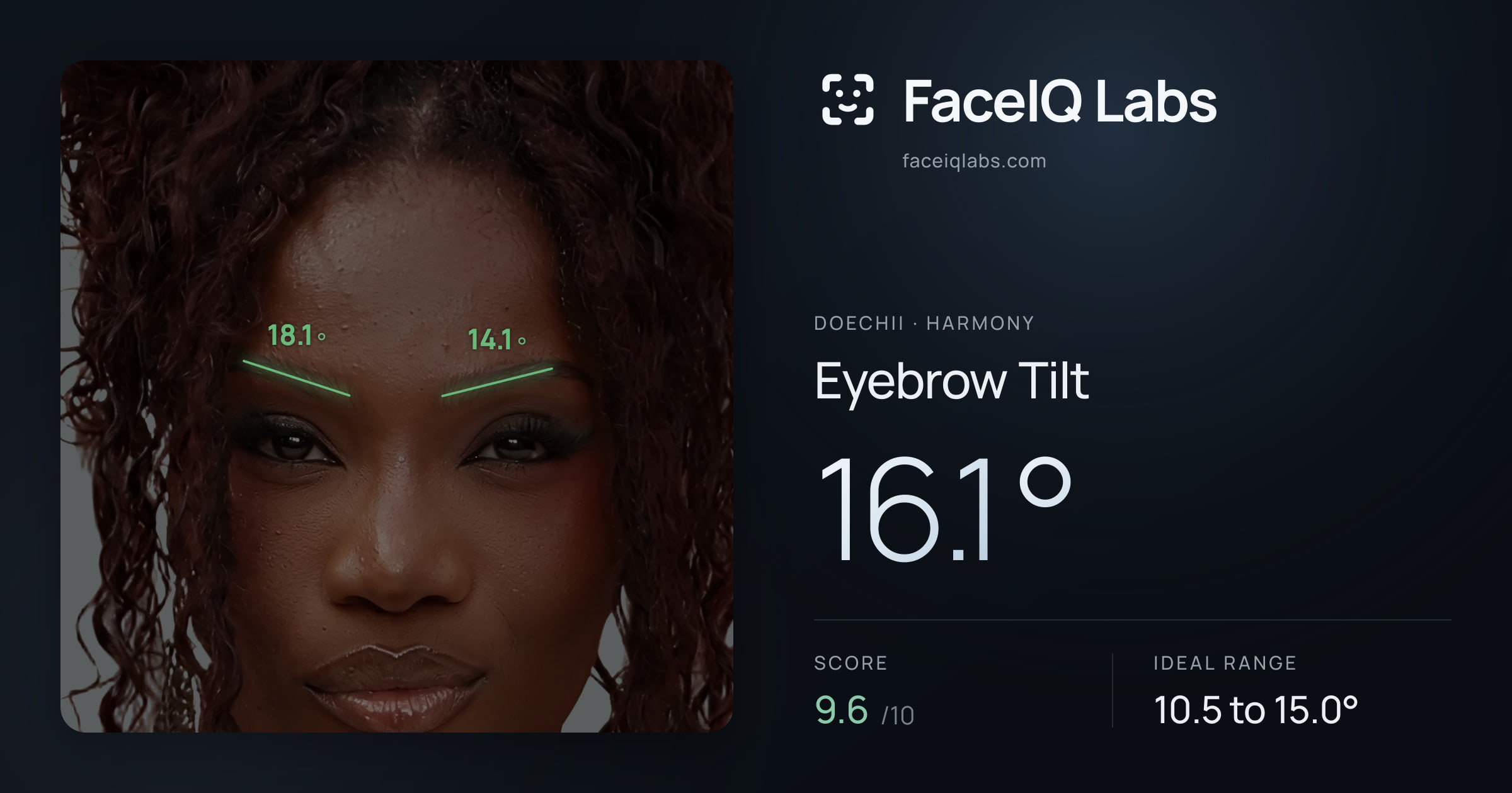 Doechii Eyebrow Tilt: 16.1°, drawn on the photo