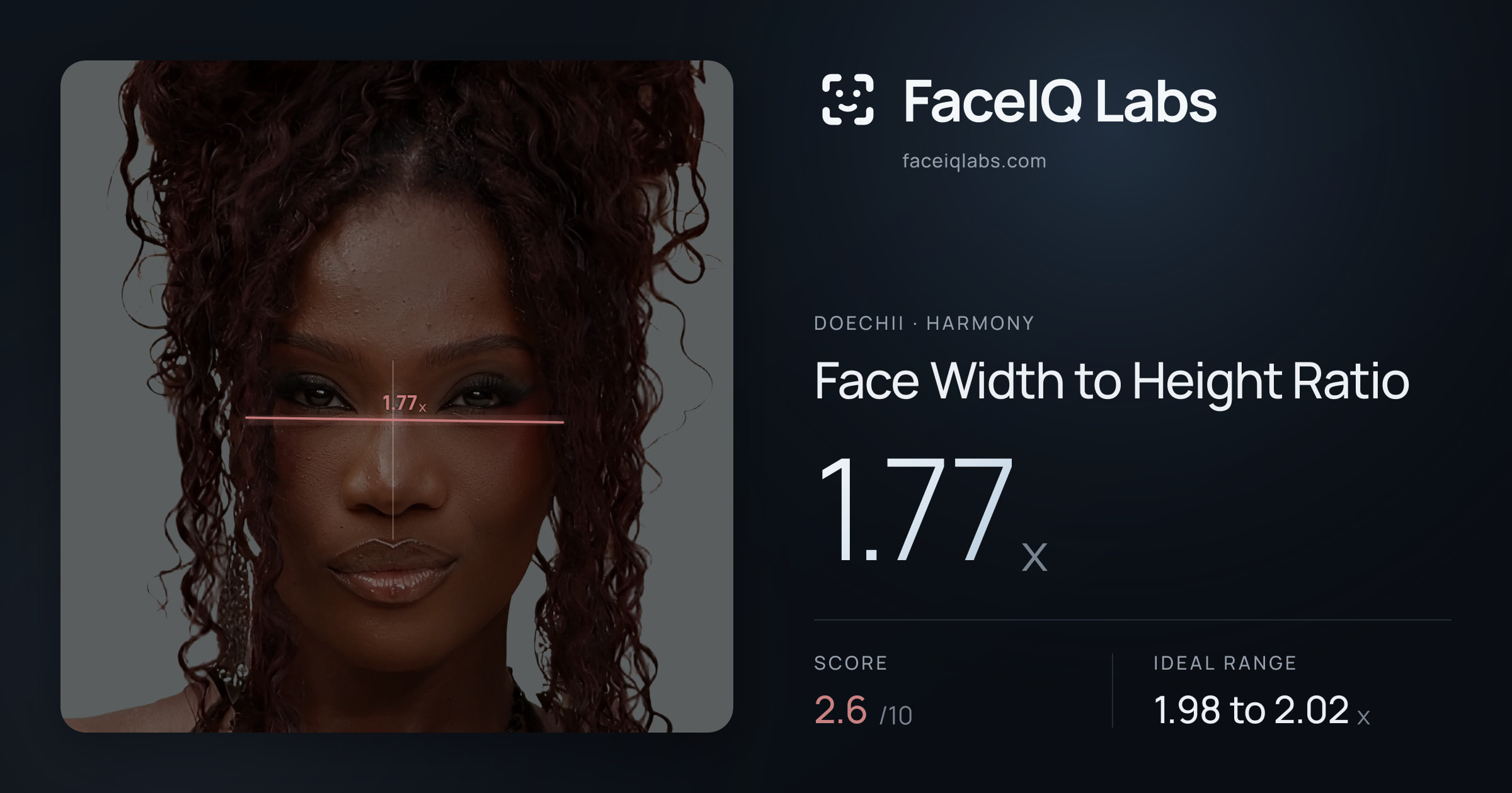 Doechii Face Width to Height Ratio: 1.77x, drawn on the photo