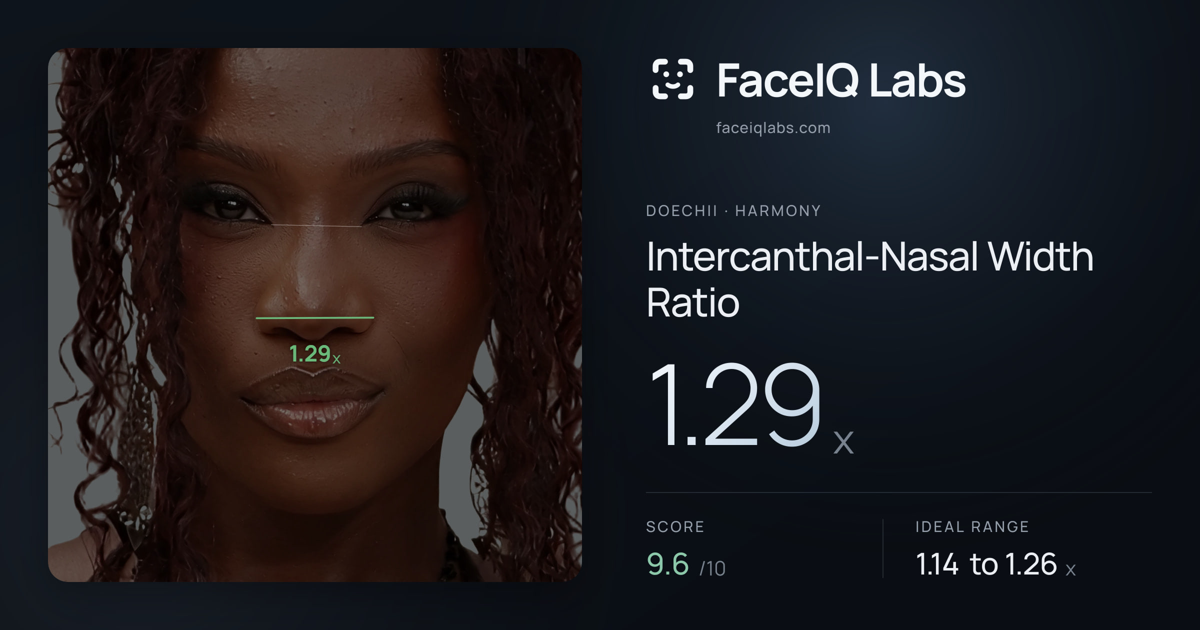 Doechii Intercanthal-Nasal Width Ratio: 1.29x, drawn on the photo