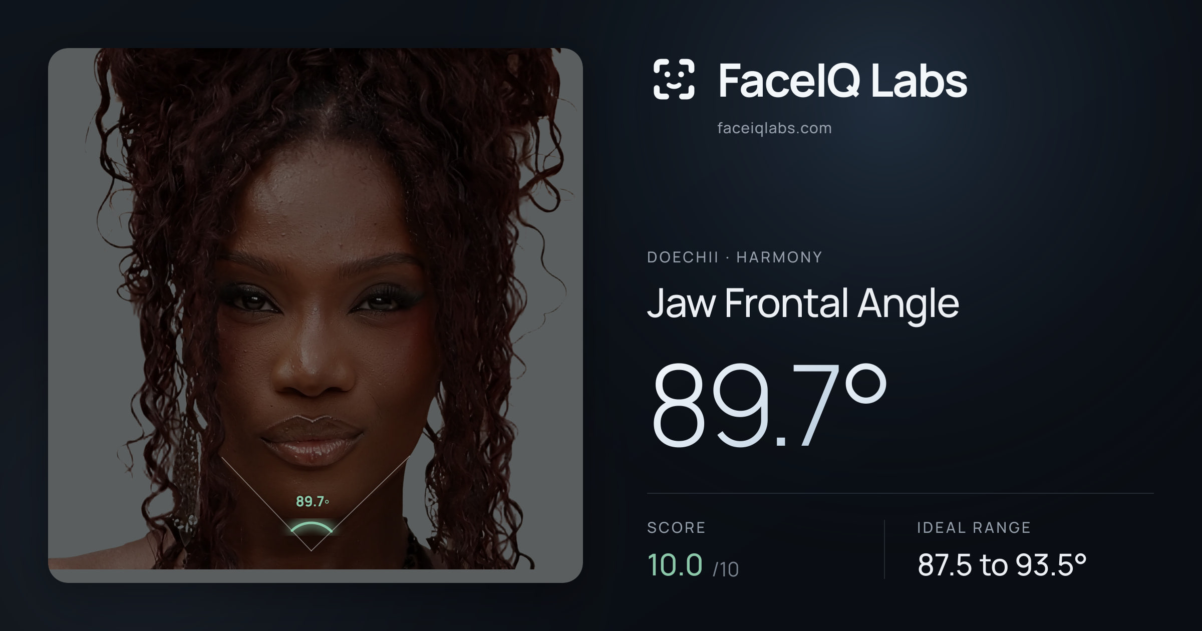 Doechii Jaw Frontal Angle: 89.7°, drawn on the photo