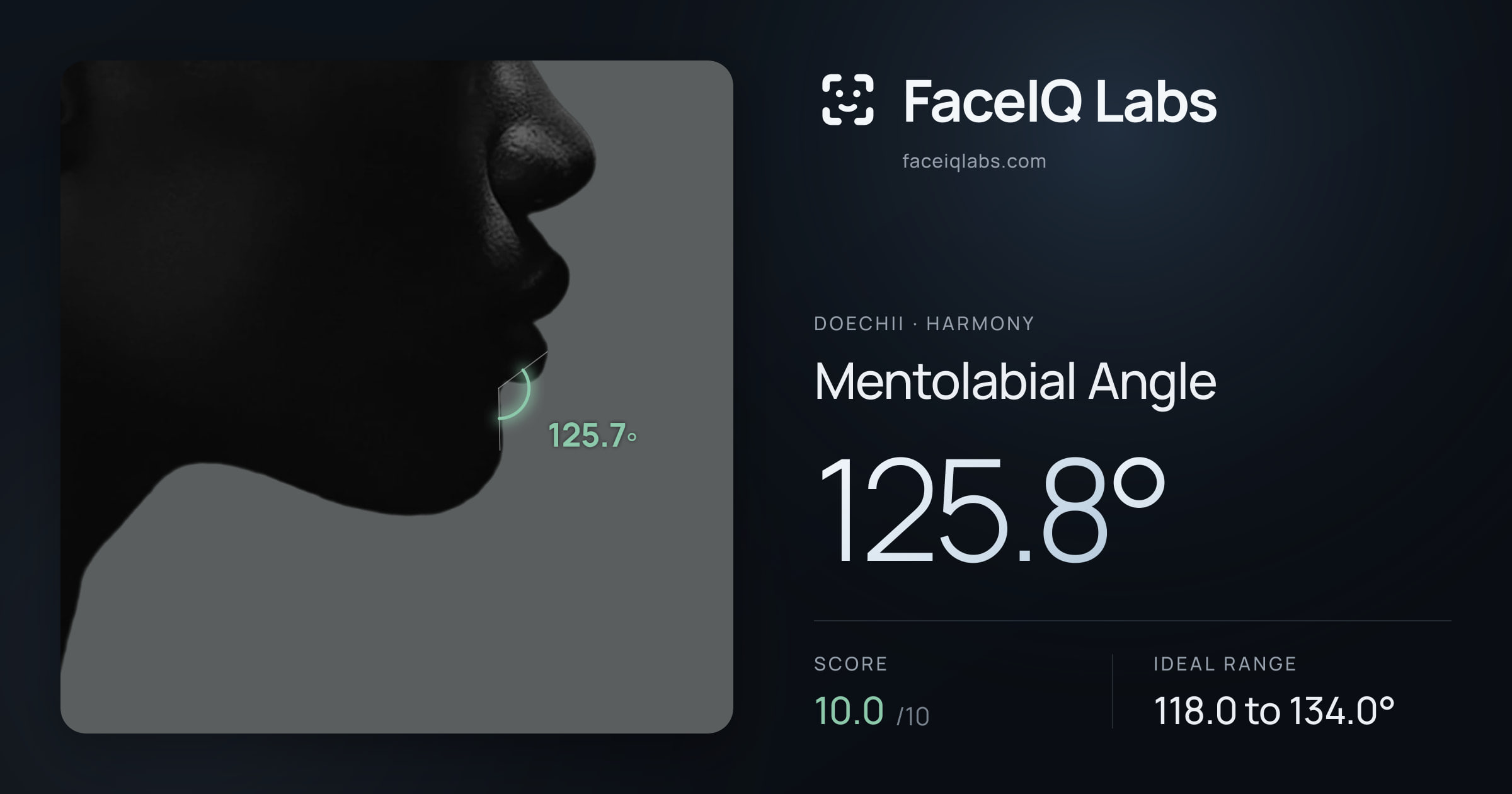 Doechii Mentolabial Angle: 125.8°, drawn on the photo