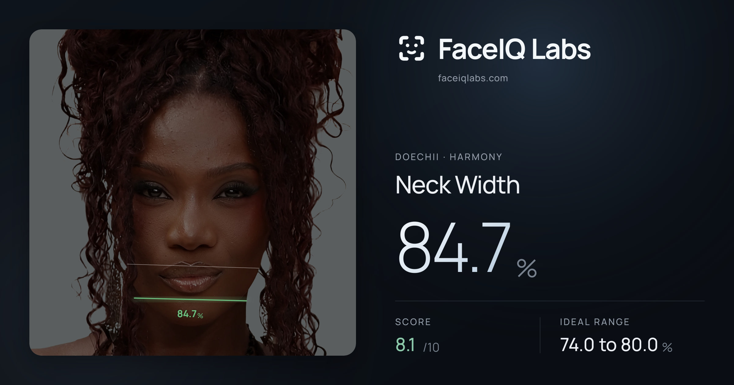 Doechii Neck Width: 84.7%, drawn on the photo