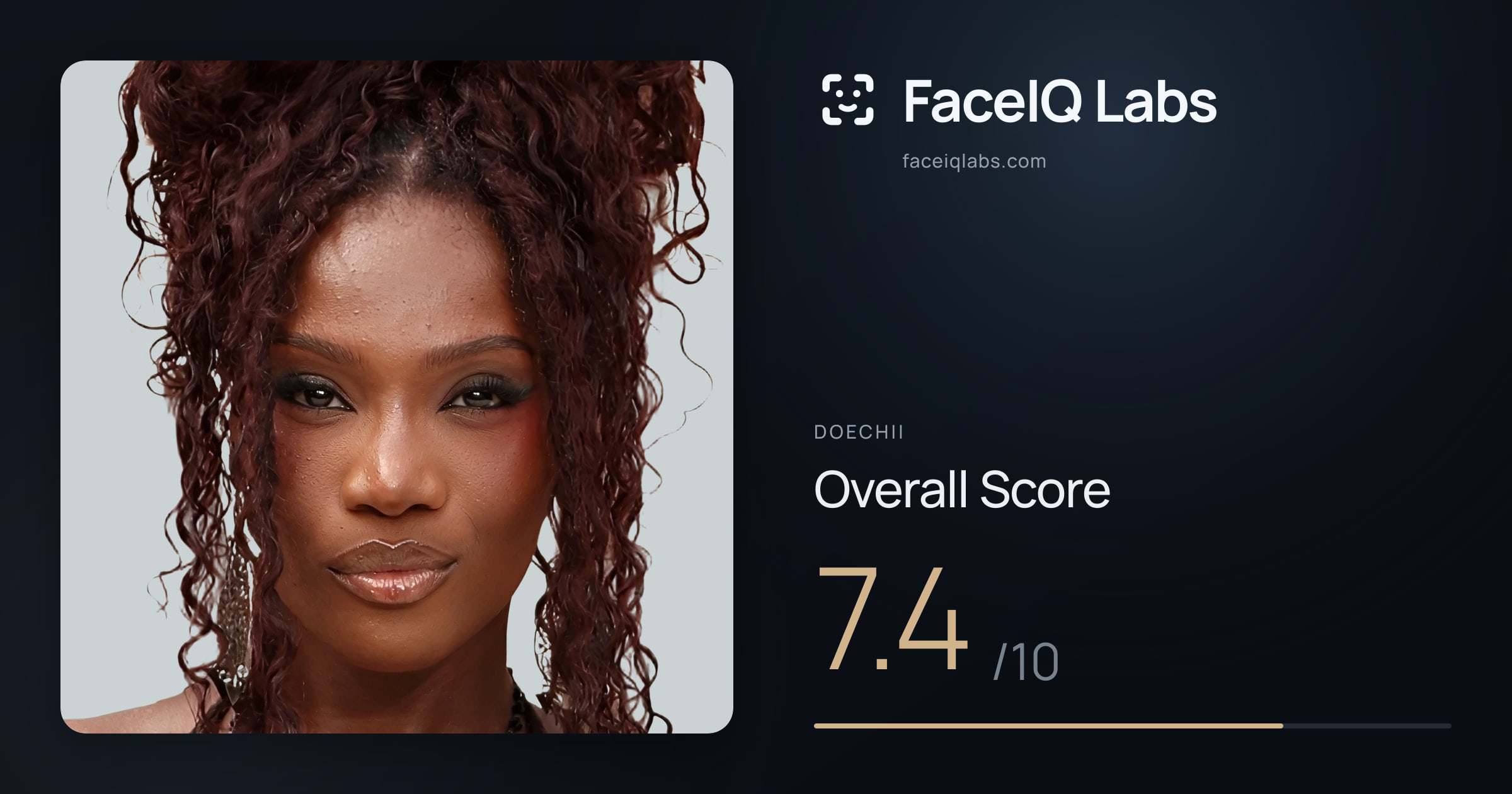 Doechii face rating: 7.4/10, with each section's score