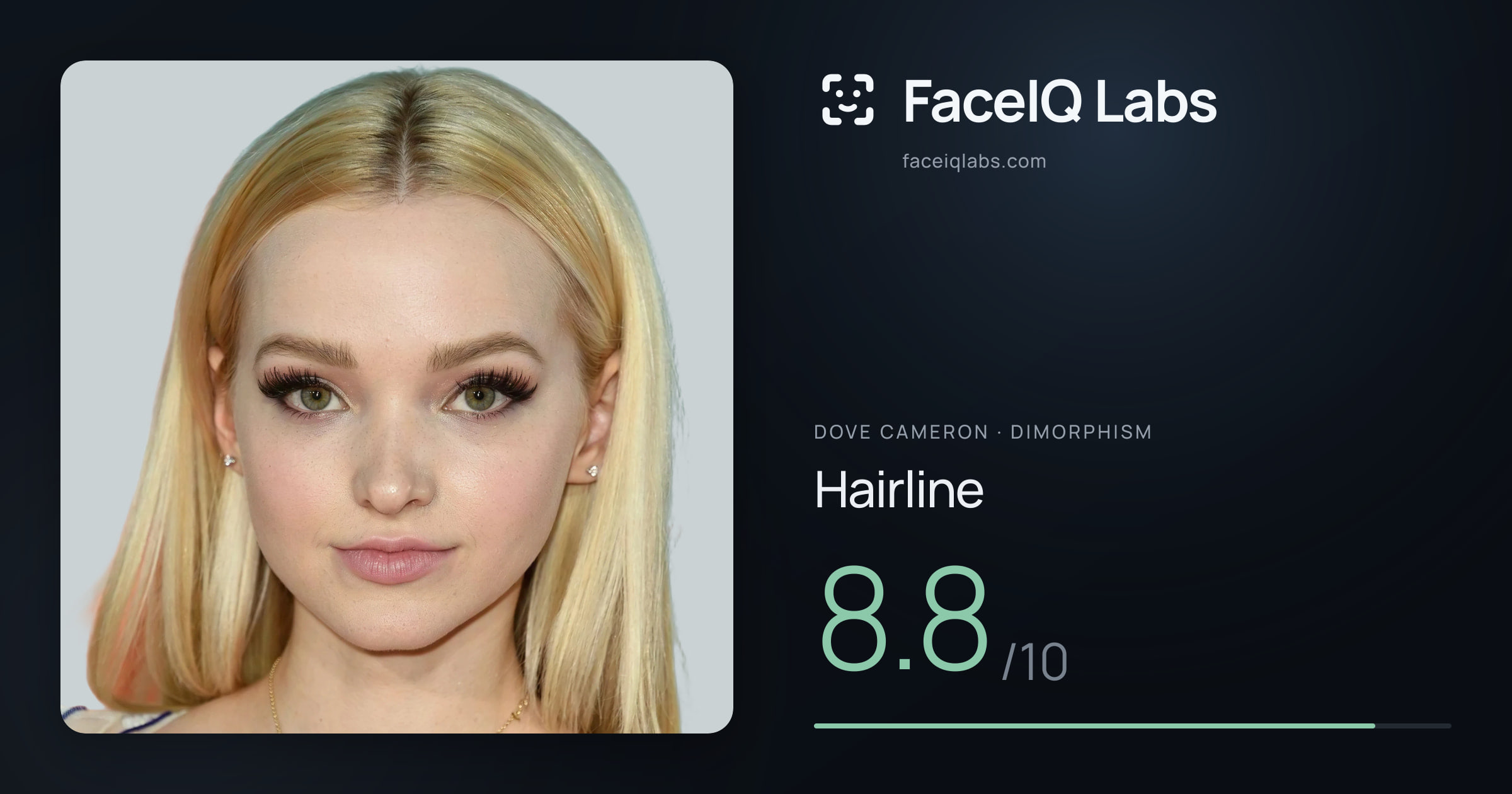 Dove Cameron Hairline: 8.8/10, drawn on the photo