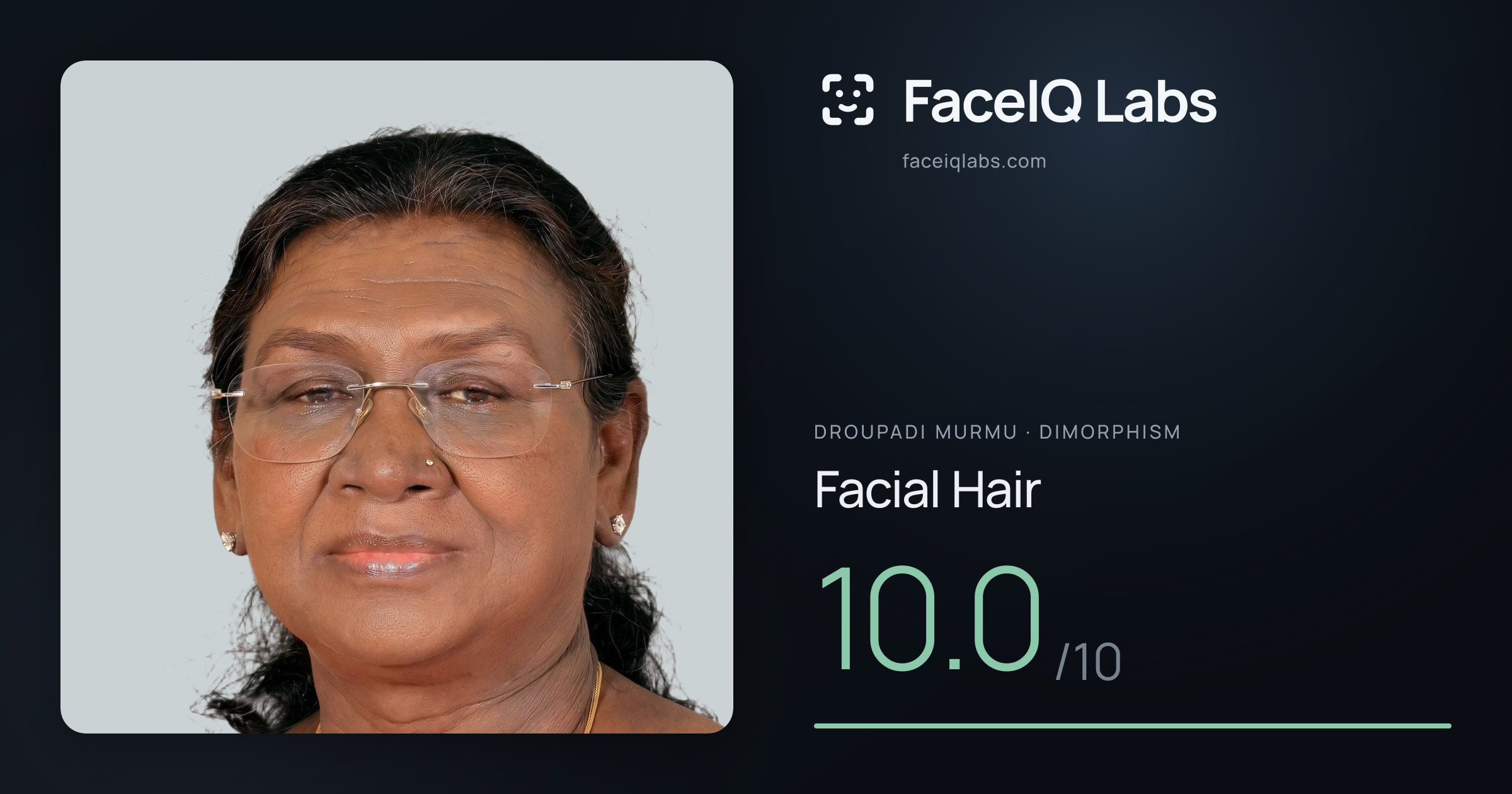 Droupadi Murmu Facial Hair: 10.0/10, drawn on the photo