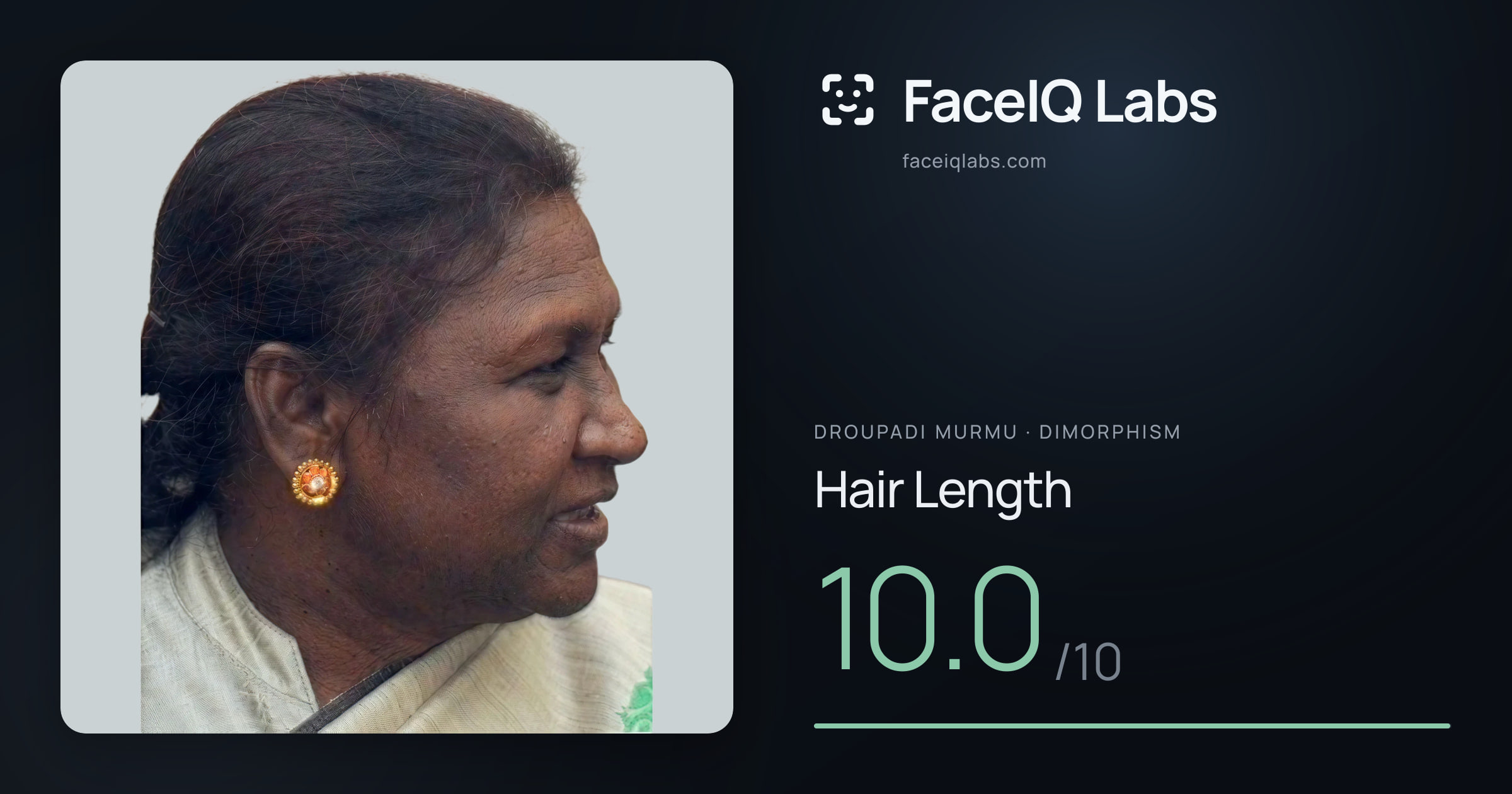 Droupadi Murmu Hair Length: 10.0/10, drawn on the photo
