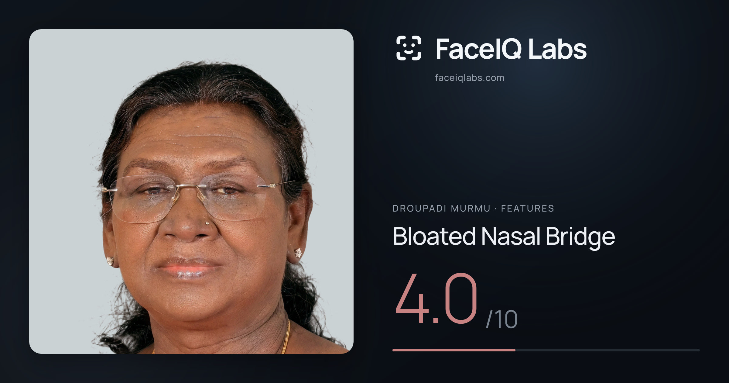 Droupadi Murmu Bloated Nasal Bridge: 4.0/10, drawn on the photo