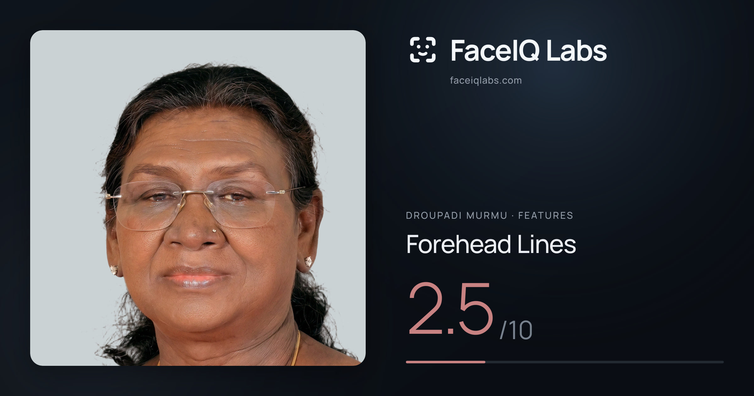 Droupadi Murmu Forehead Lines: 2.5/10, drawn on the photo