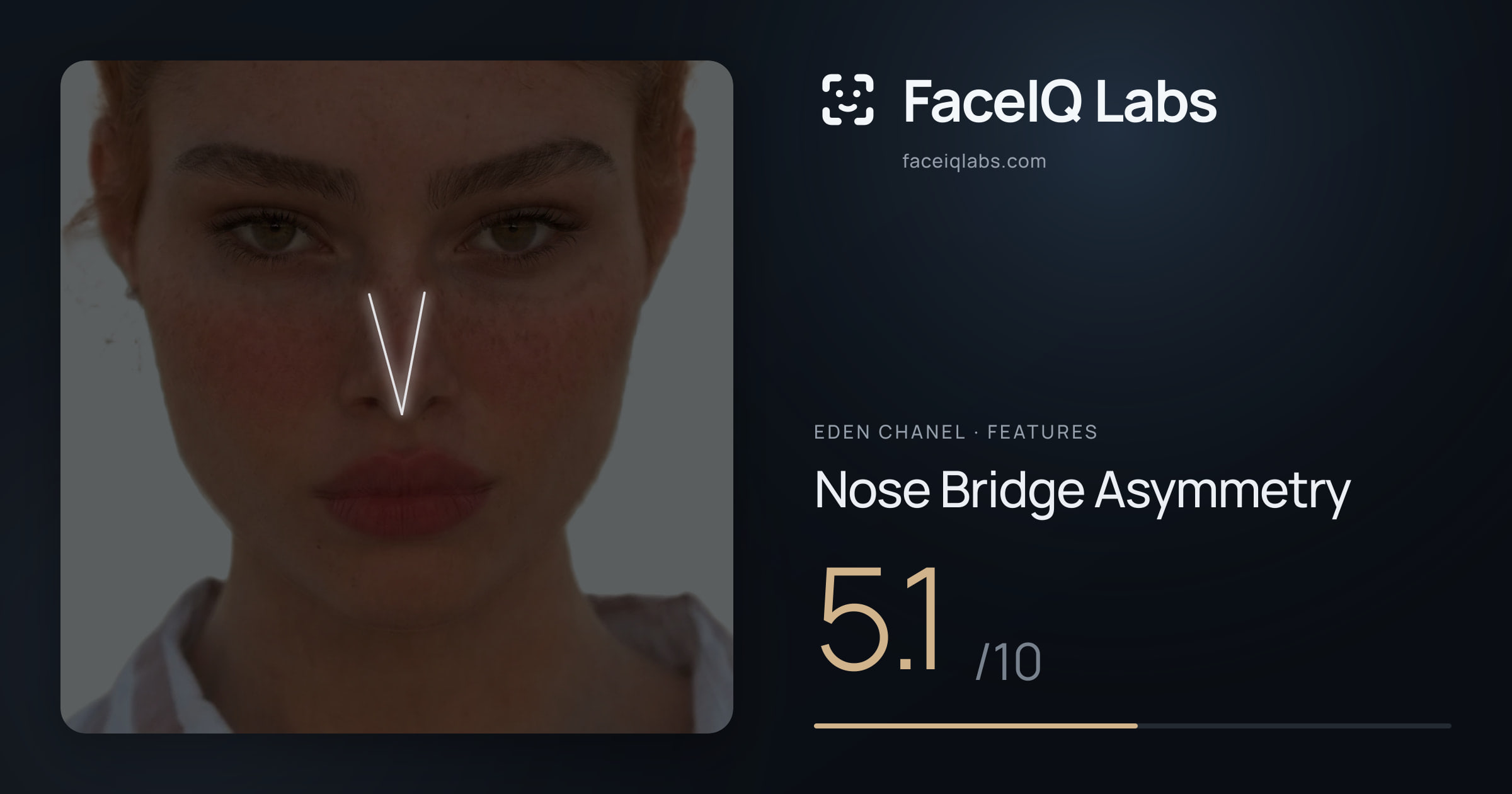 Eden Chanel Nose Bridge Asymmetry: 5.1/10, drawn on the photo