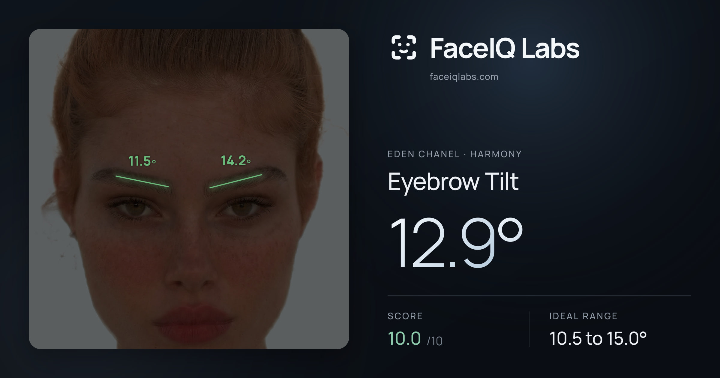 Eden Chanel Eyebrow Tilt: 12.9°, drawn on the photo