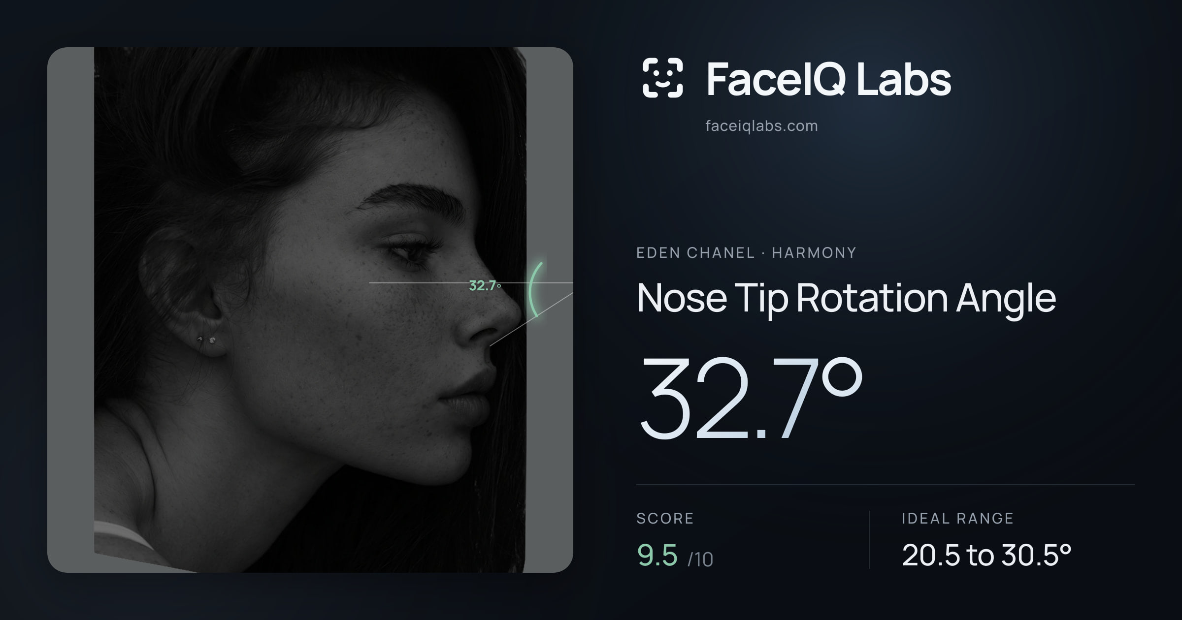 Eden Chanel Nose Tip Rotation Angle: 32.7°, drawn on the photo