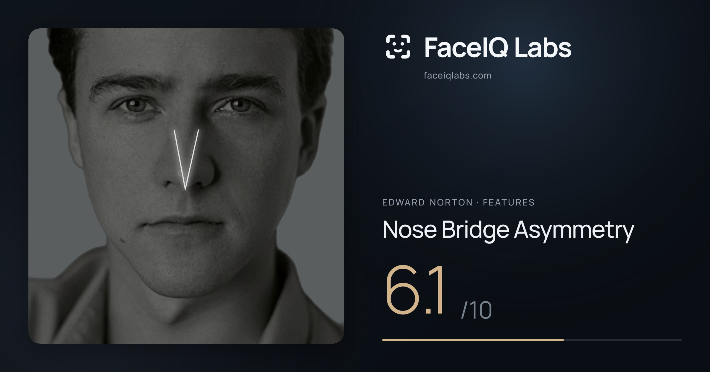Edward Norton Nose Bridge Asymmetry: 6.1/10, drawn on the photo