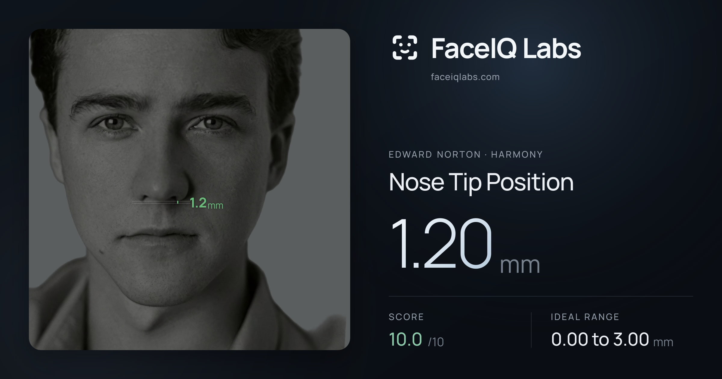 Edward Norton Nose Tip Position: 1.20mm, drawn on the photo