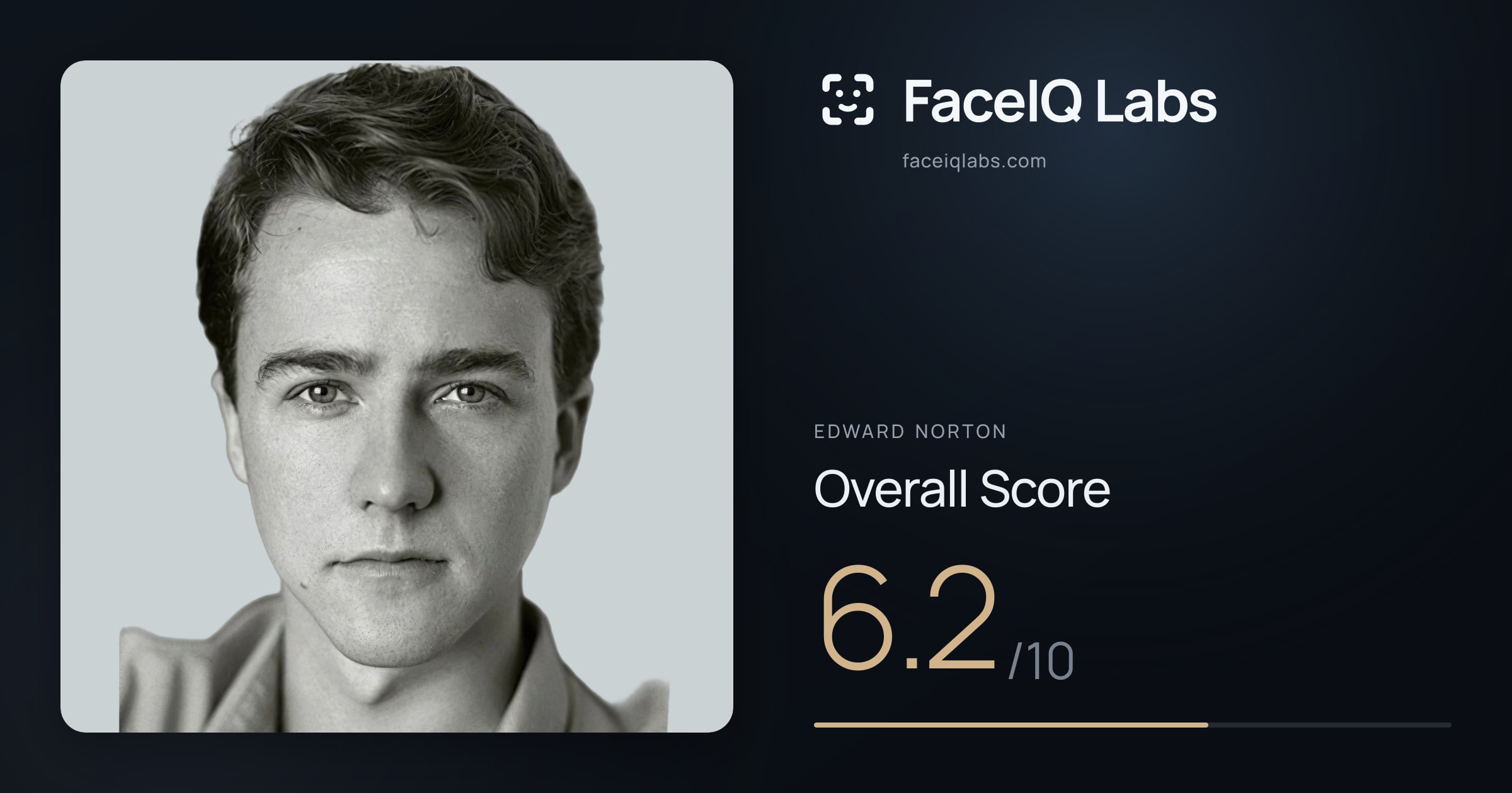Edward Norton face rating: 6.2/10, with each section's score
