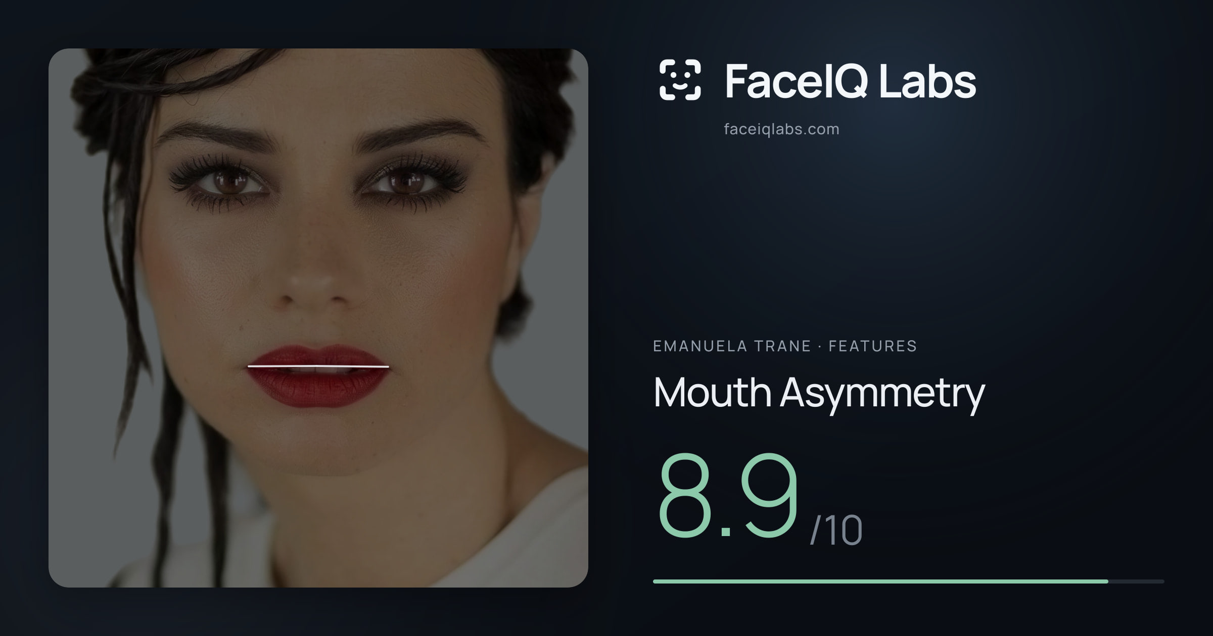 Emanuela Trane Mouth Asymmetry: 8.9/10, drawn on the photo