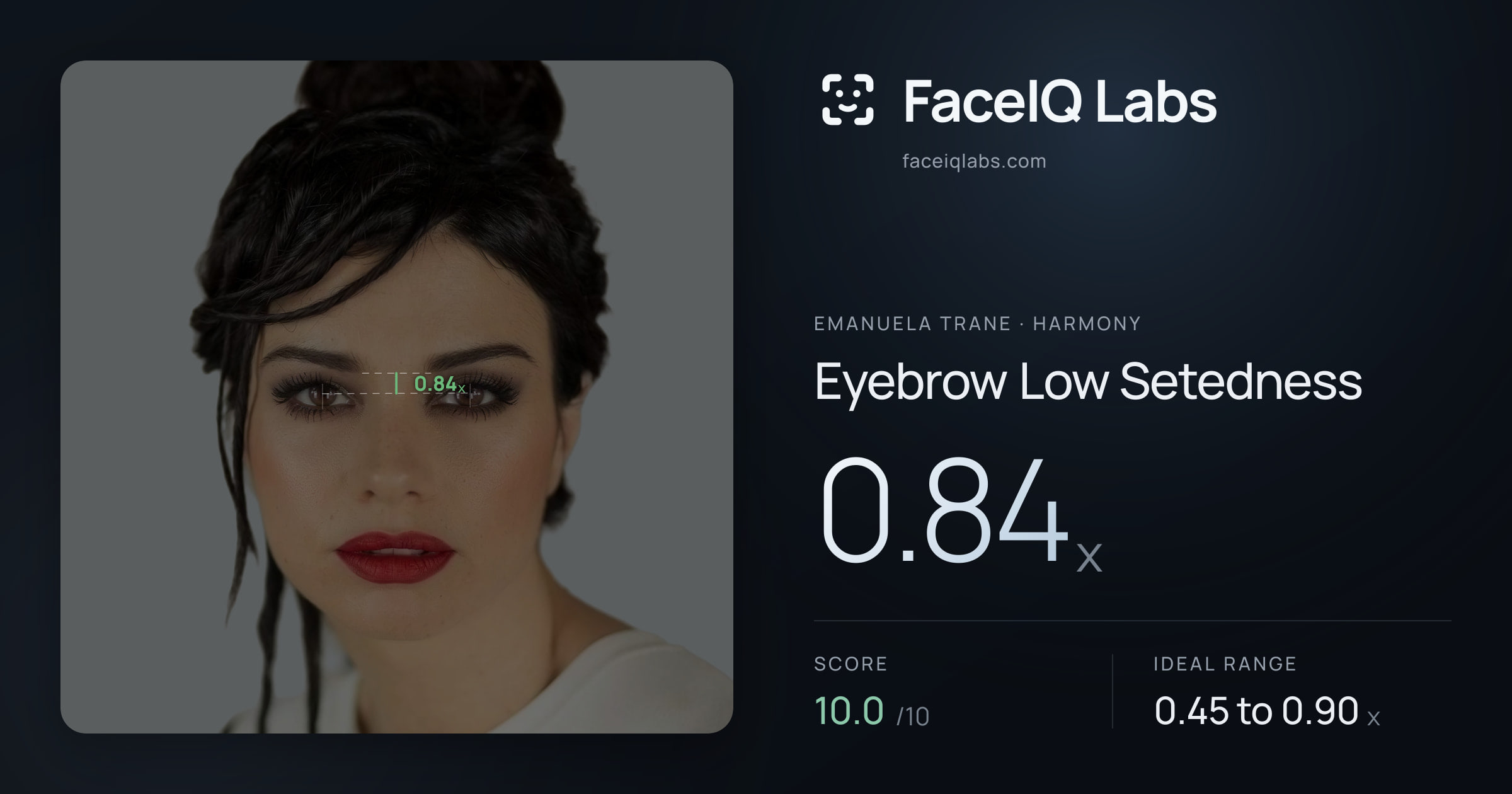 Emanuela Trane Eyebrow Low Setedness: 0.84x, drawn on the photo
