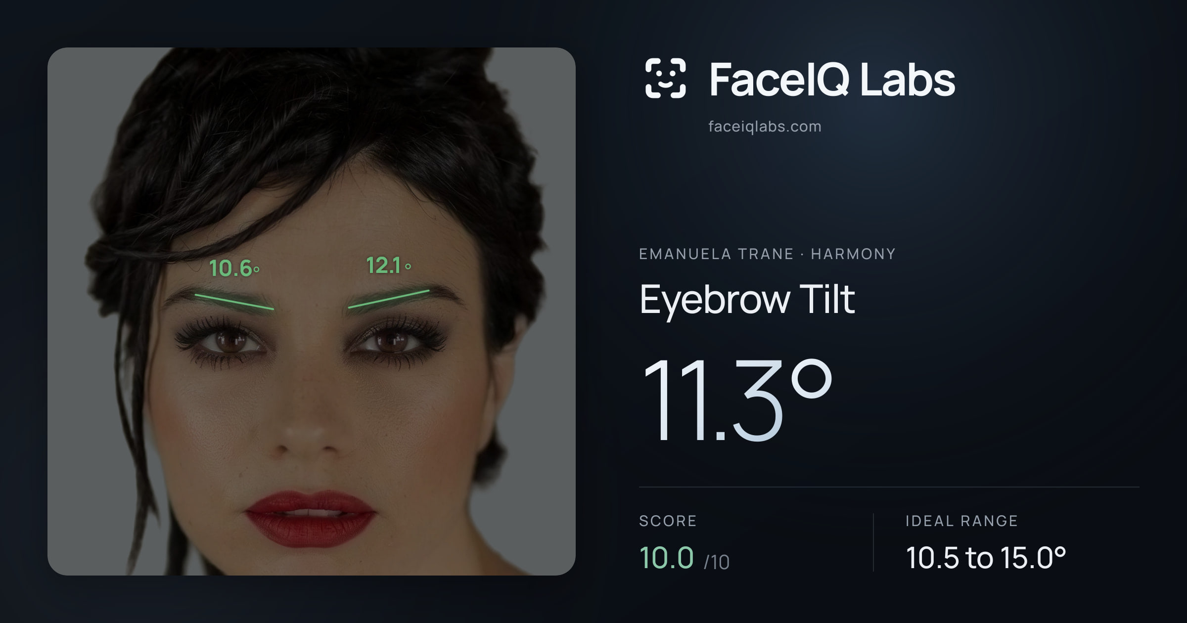 Emanuela Trane Eyebrow Tilt: 11.3°, drawn on the photo