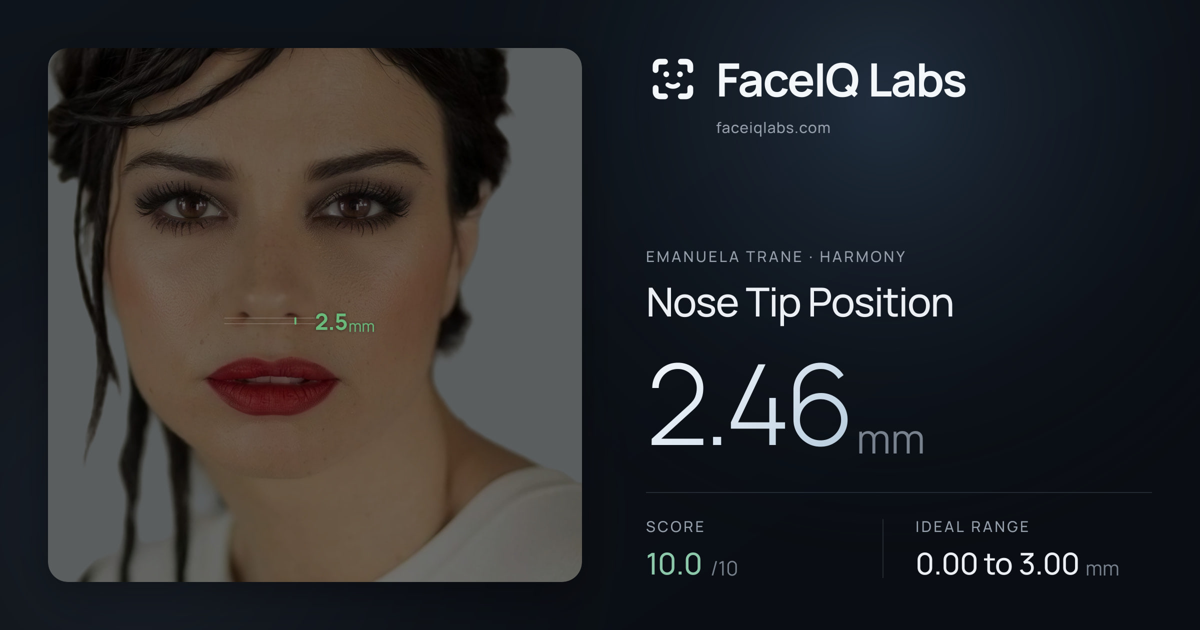 Emanuela Trane Nose Tip Position: 2.46mm, drawn on the photo