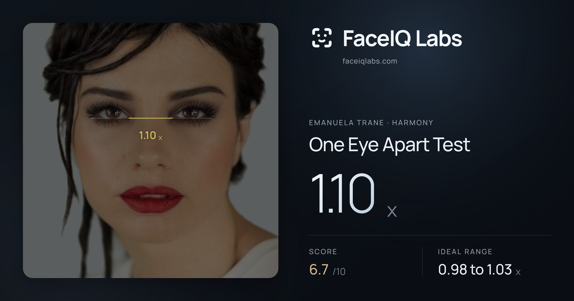 Emanuela Trane One Eye Apart Test: 1.10x, drawn on the photo
