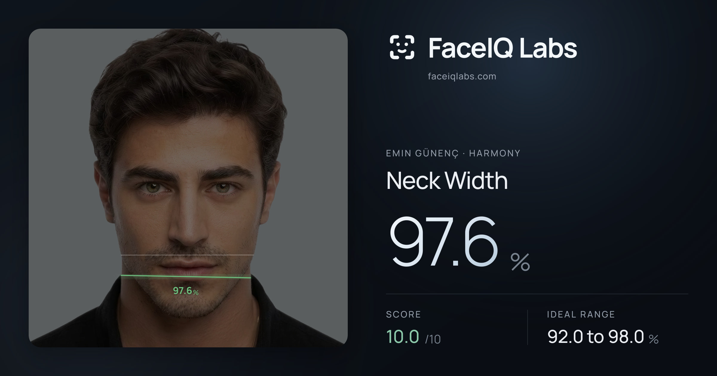 Emin Günenç Neck Width: 97.6%, drawn on the photo