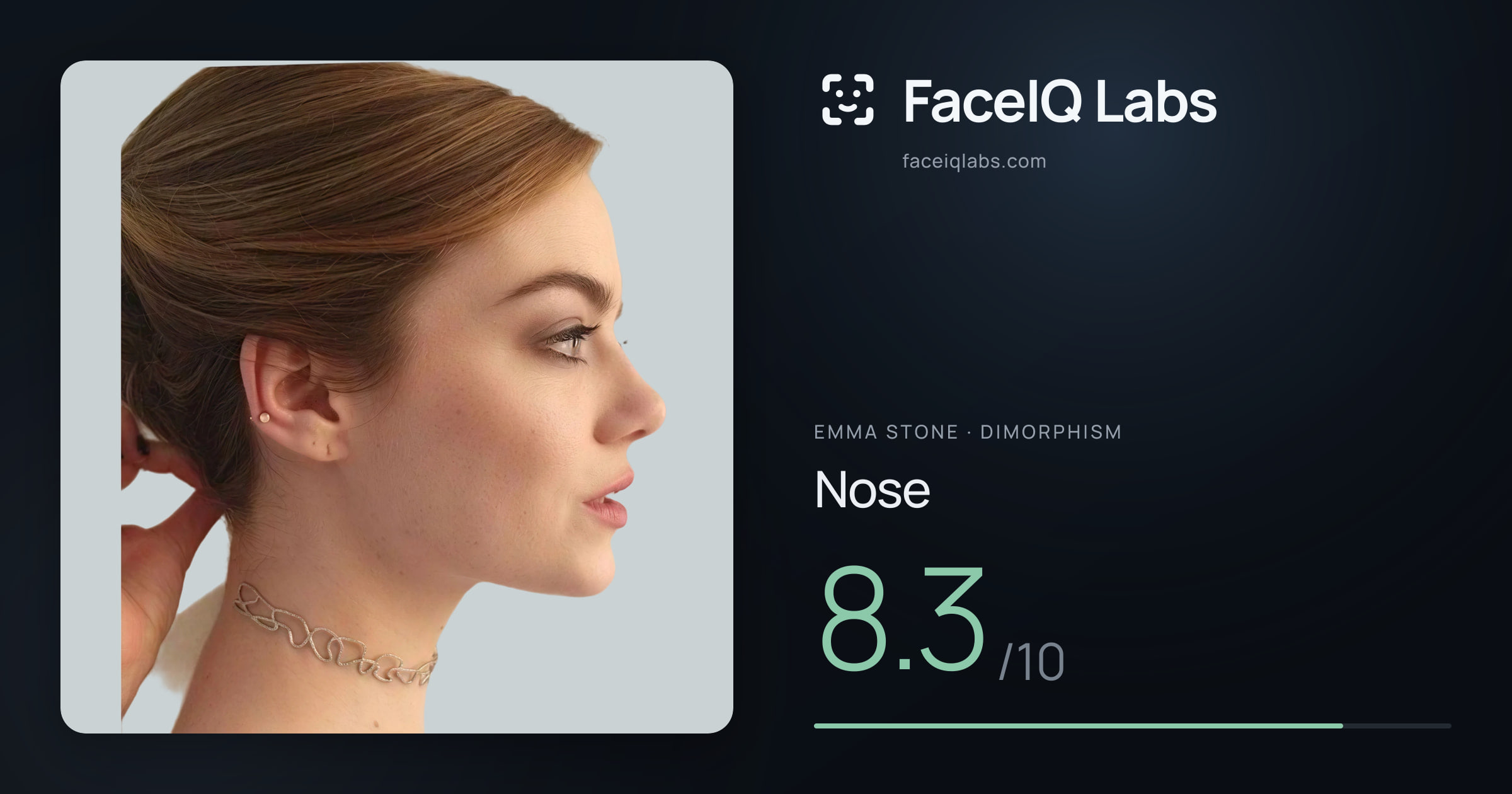 Emma Stone Nose: 8.3/10, drawn on the photo