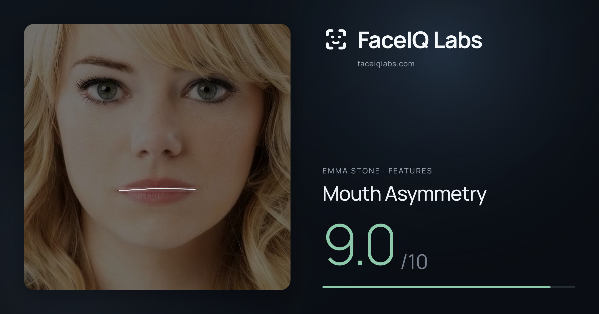 Emma Stone Mouth Asymmetry: 9.0/10, drawn on the photo