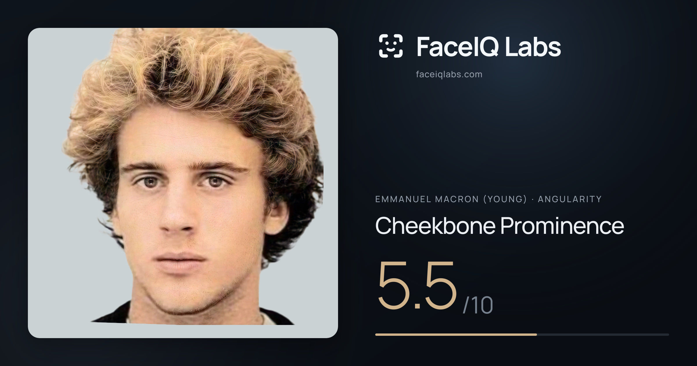 Emmanuel Macron (Young) Cheekbone Prominence: 5.5/10, drawn on the photo