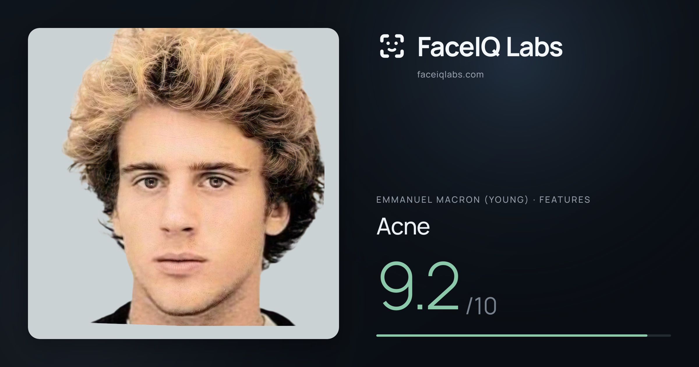 Emmanuel Macron (Young) Acne: 9.2/10, drawn on the photo