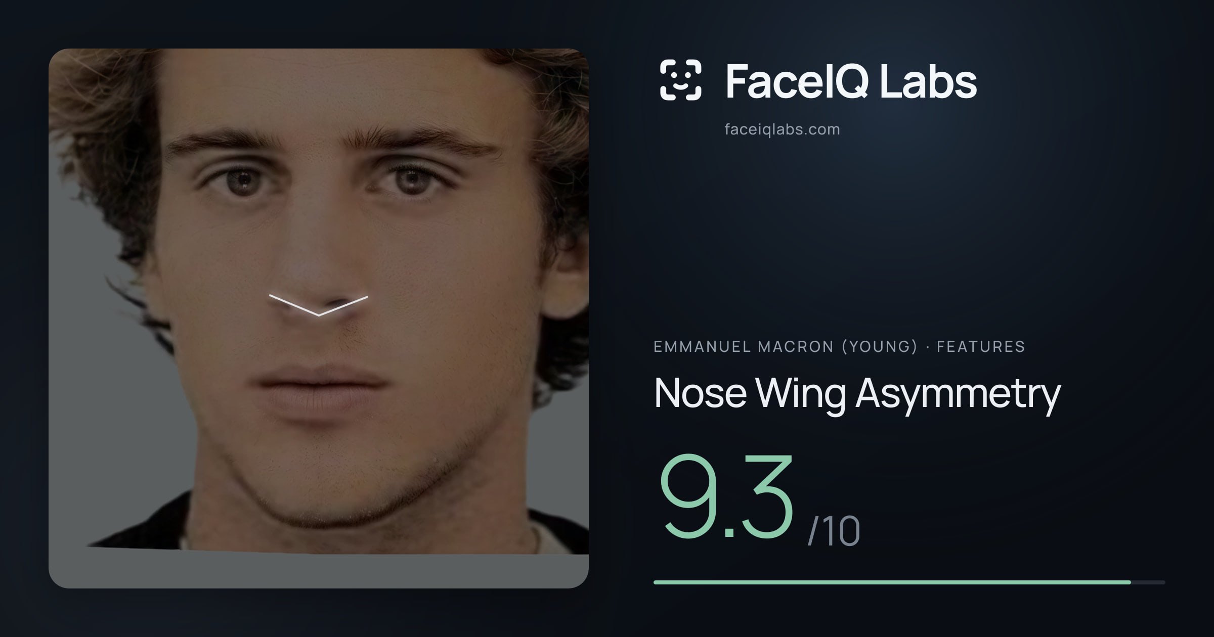 Emmanuel Macron (Young) Nose Wing Asymmetry: 9.3/10, drawn on the photo