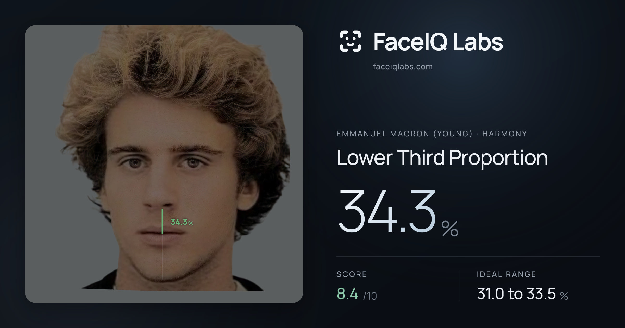 Emmanuel Macron (Young) Lower Third Proportion: 34.3%, drawn on the photo