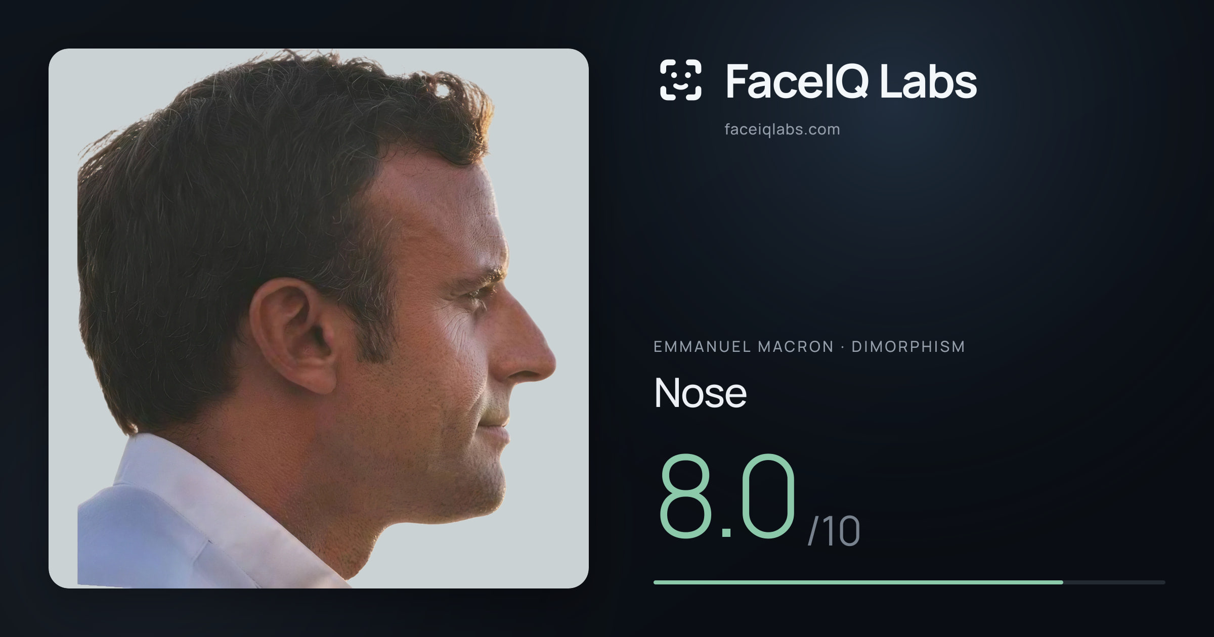 Emmanuel Macron Nose: 8.0/10, drawn on the photo