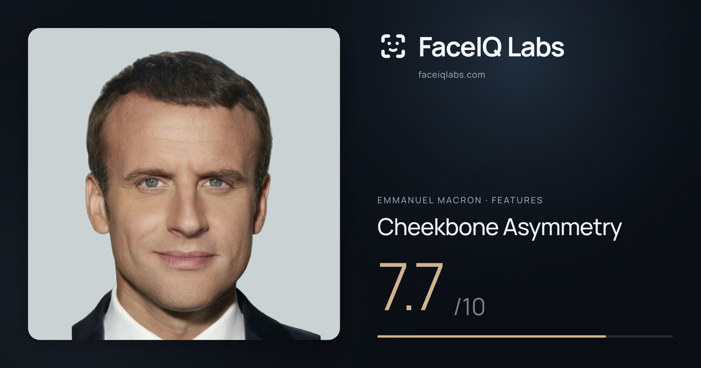 Emmanuel Macron Cheekbone Asymmetry: 7.7/10, drawn on the photo