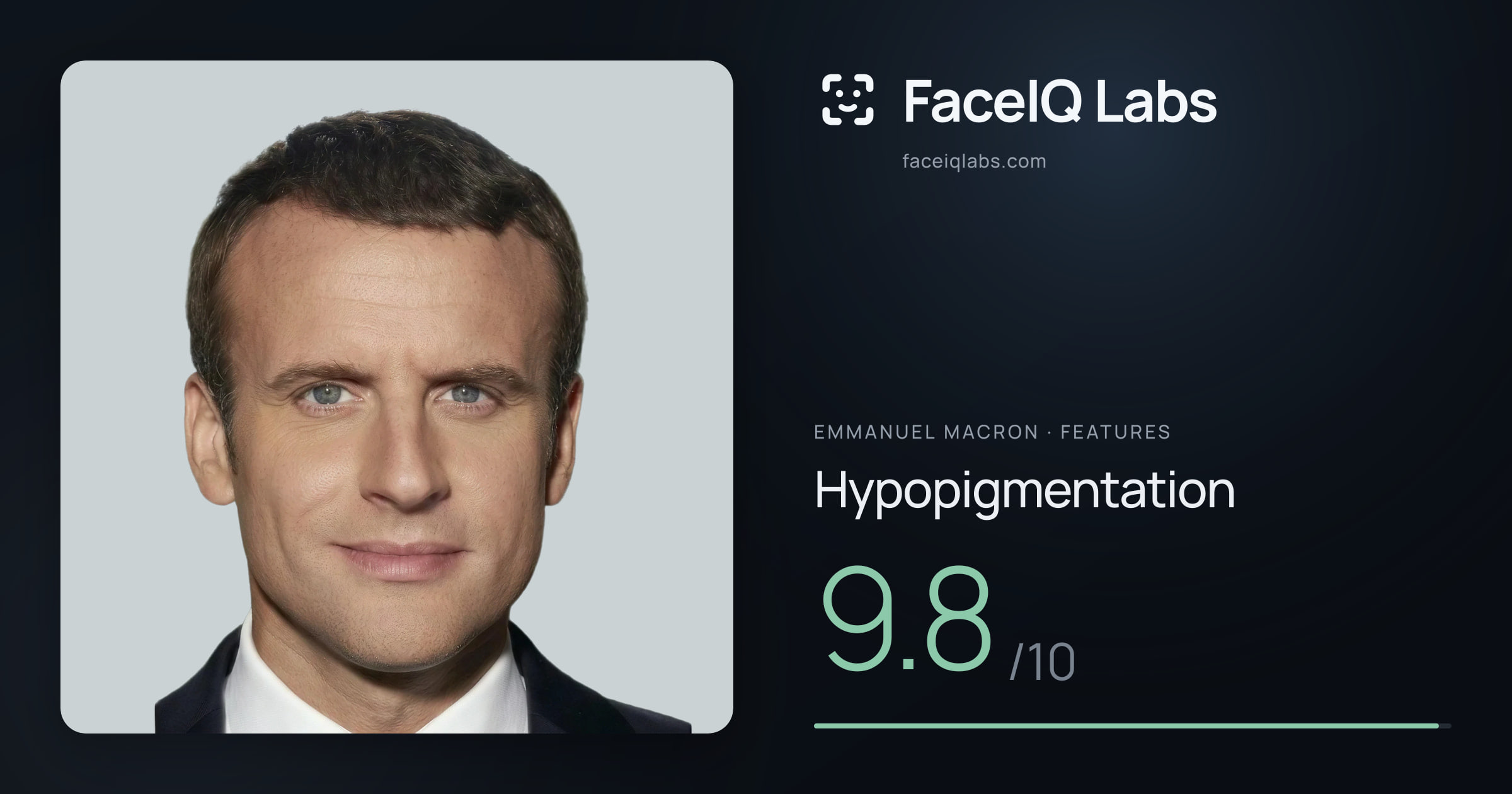 Emmanuel Macron Hypopigmentation: 9.8/10, drawn on the photo