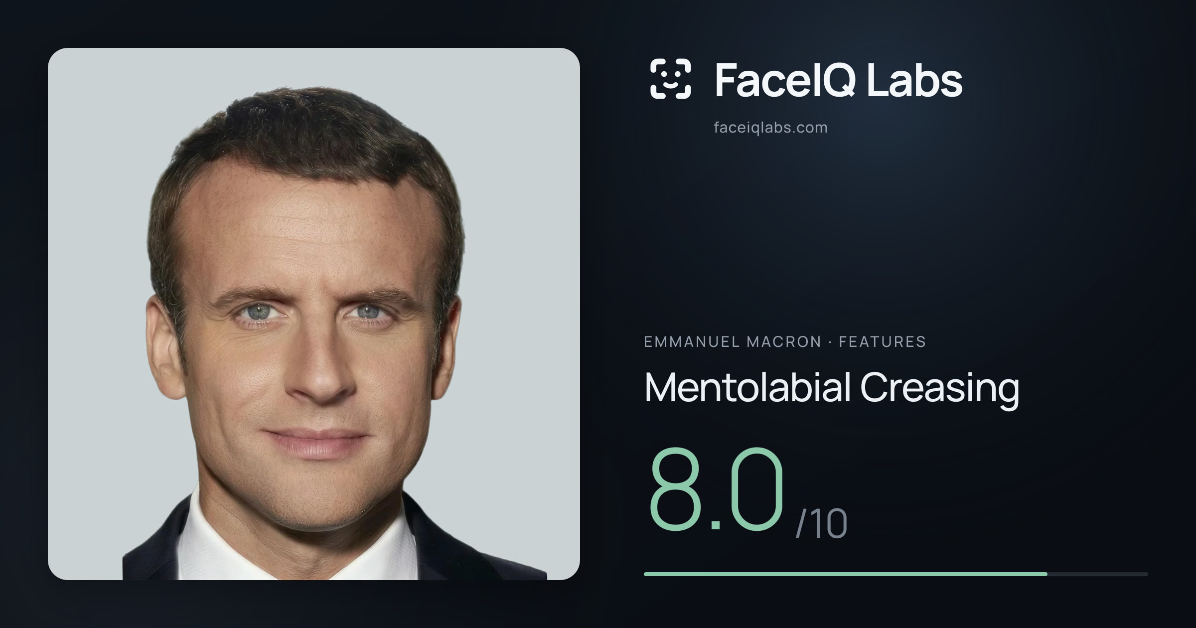 Emmanuel Macron Mentolabial Creasing: 8.0/10, drawn on the photo